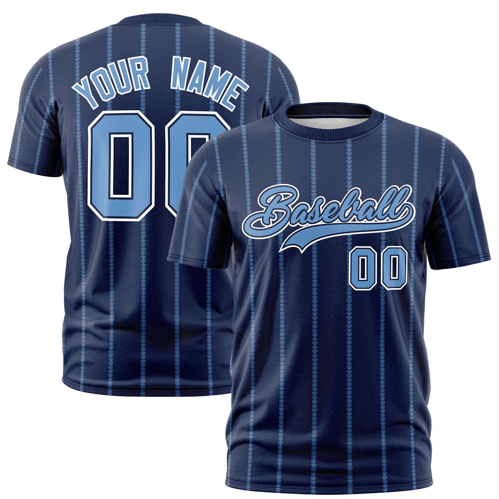 Custom Navy Powder Blue Personalized Vertical Stripe Pattern Performance T-Shirt