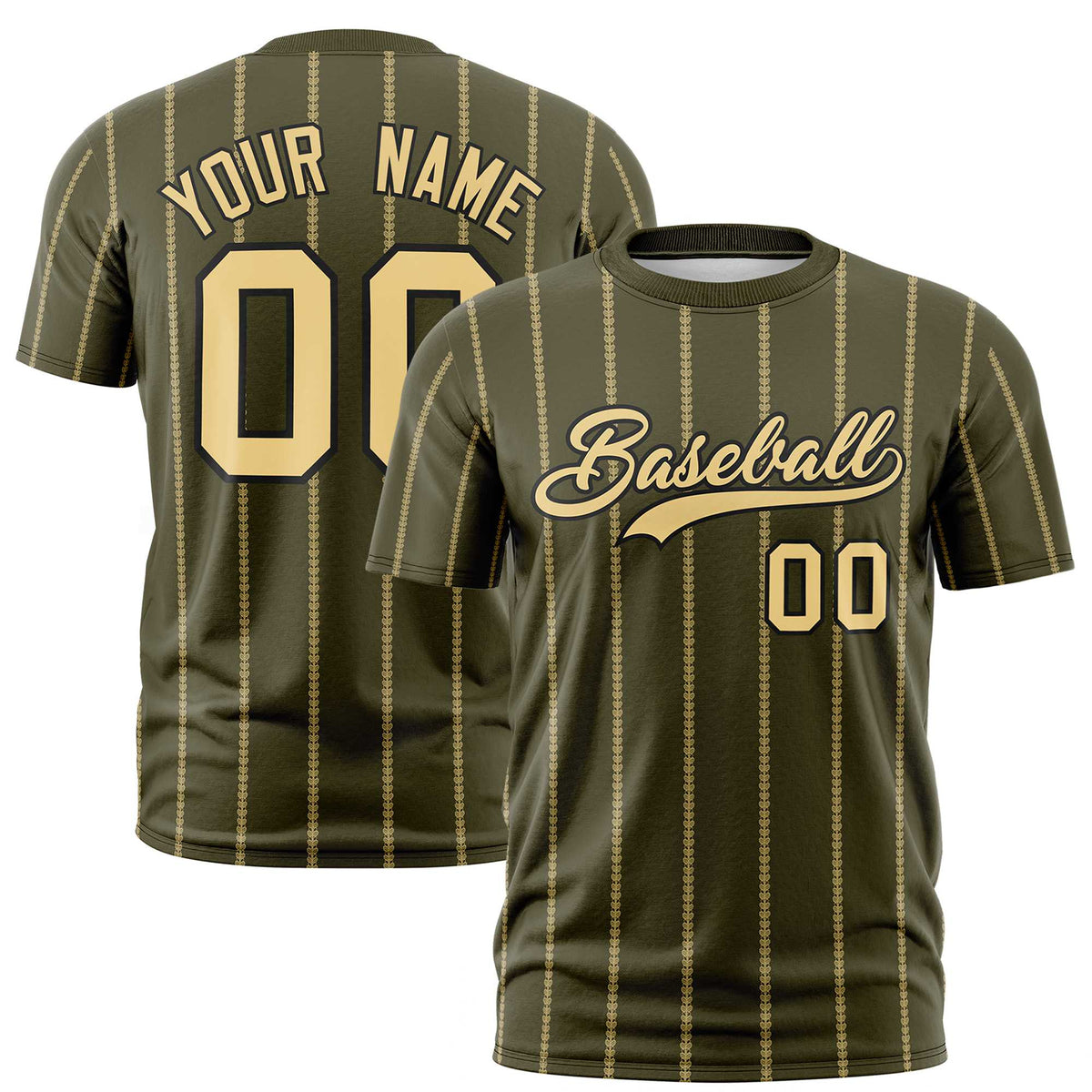 Custom Olive Old Gold Personalized Vertical Stripe Pattern Performance T-Shirt