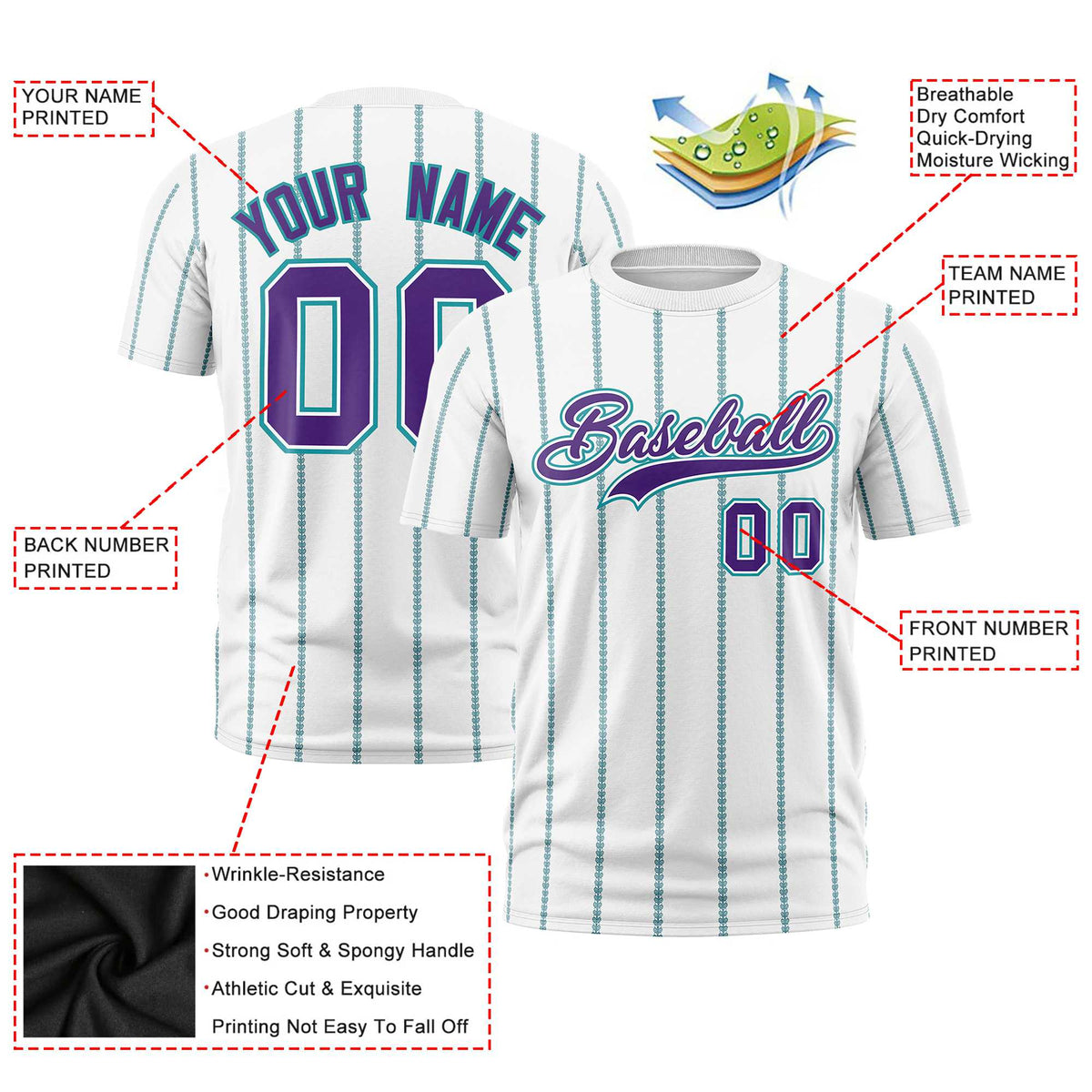Custom White Purple Personalized Vertical Stripe Pattern Performance T-Shirt
