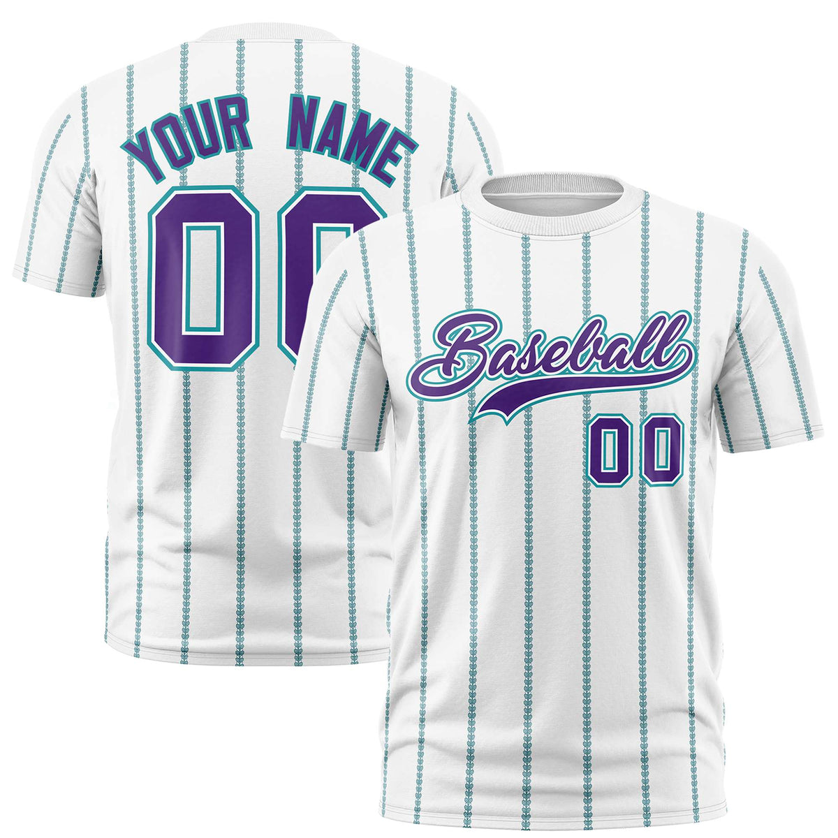 Custom White Purple Personalized Vertical Stripe Pattern Performance T-Shirt