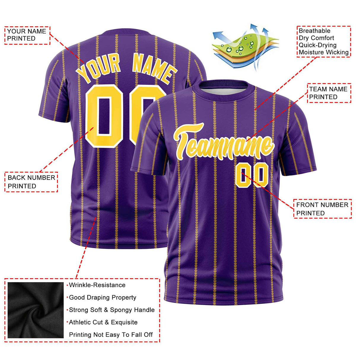 Custom Purple Gold01 Personalized Vertical Stripe Pattern Performance T-Shirt