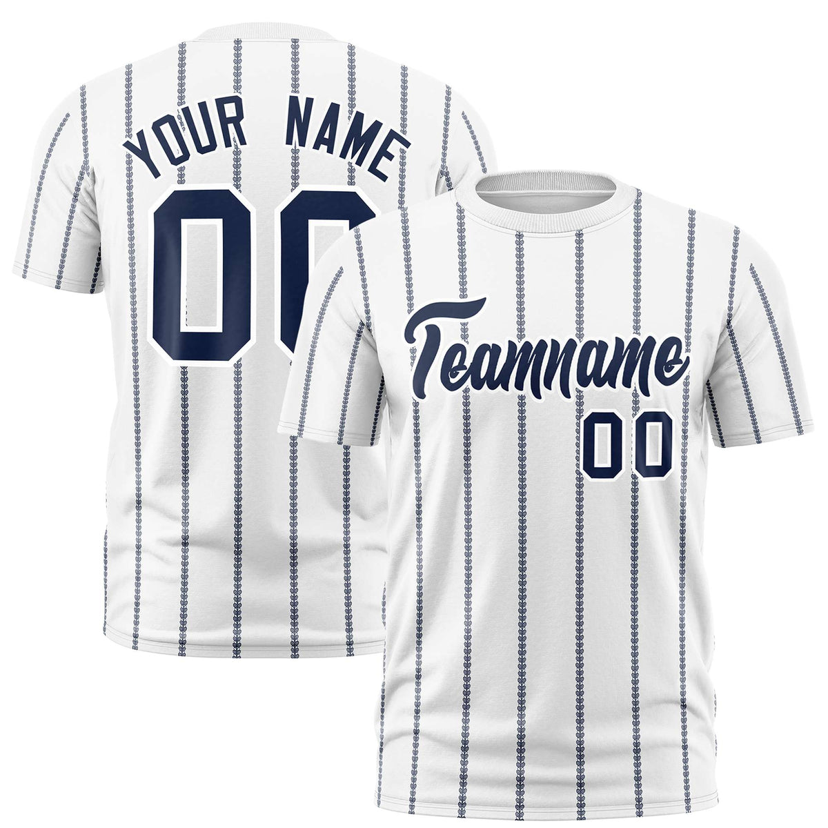 Custom White Navy Personalized Vertical Stripe Pattern Performance T-Shirt