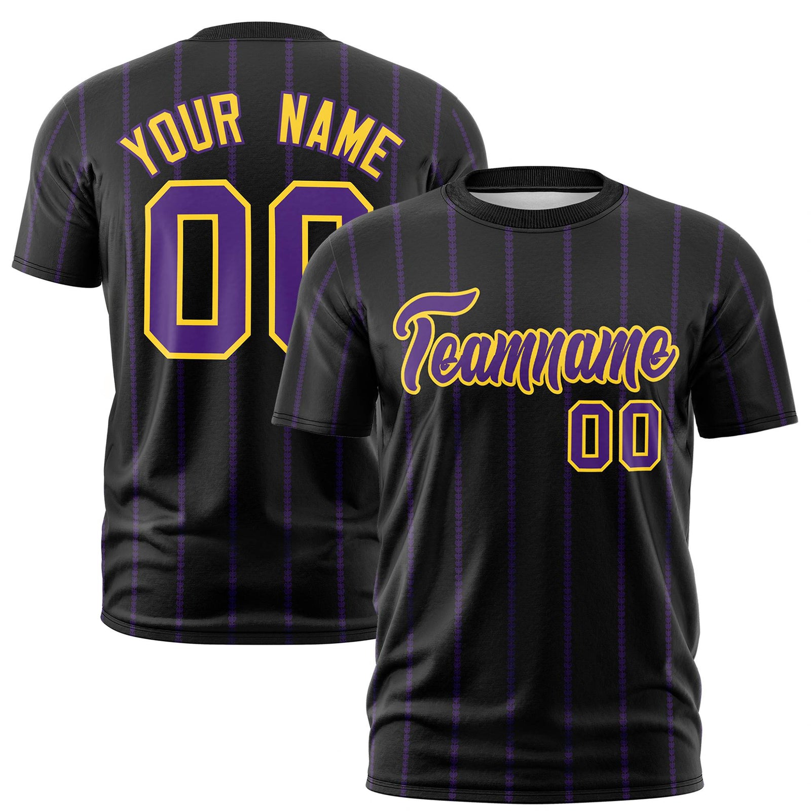 Custom Black Purple Personalized Vertical Stripe Pattern Performance T-Shirt