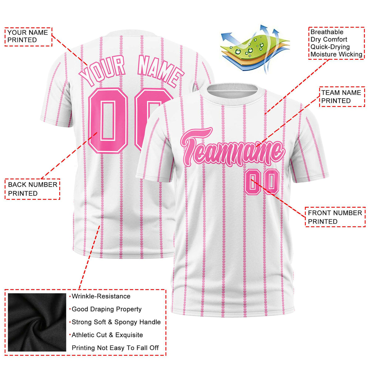 Custom White Pink Personalized Vertical Stripe Pattern Performance T-Shirt