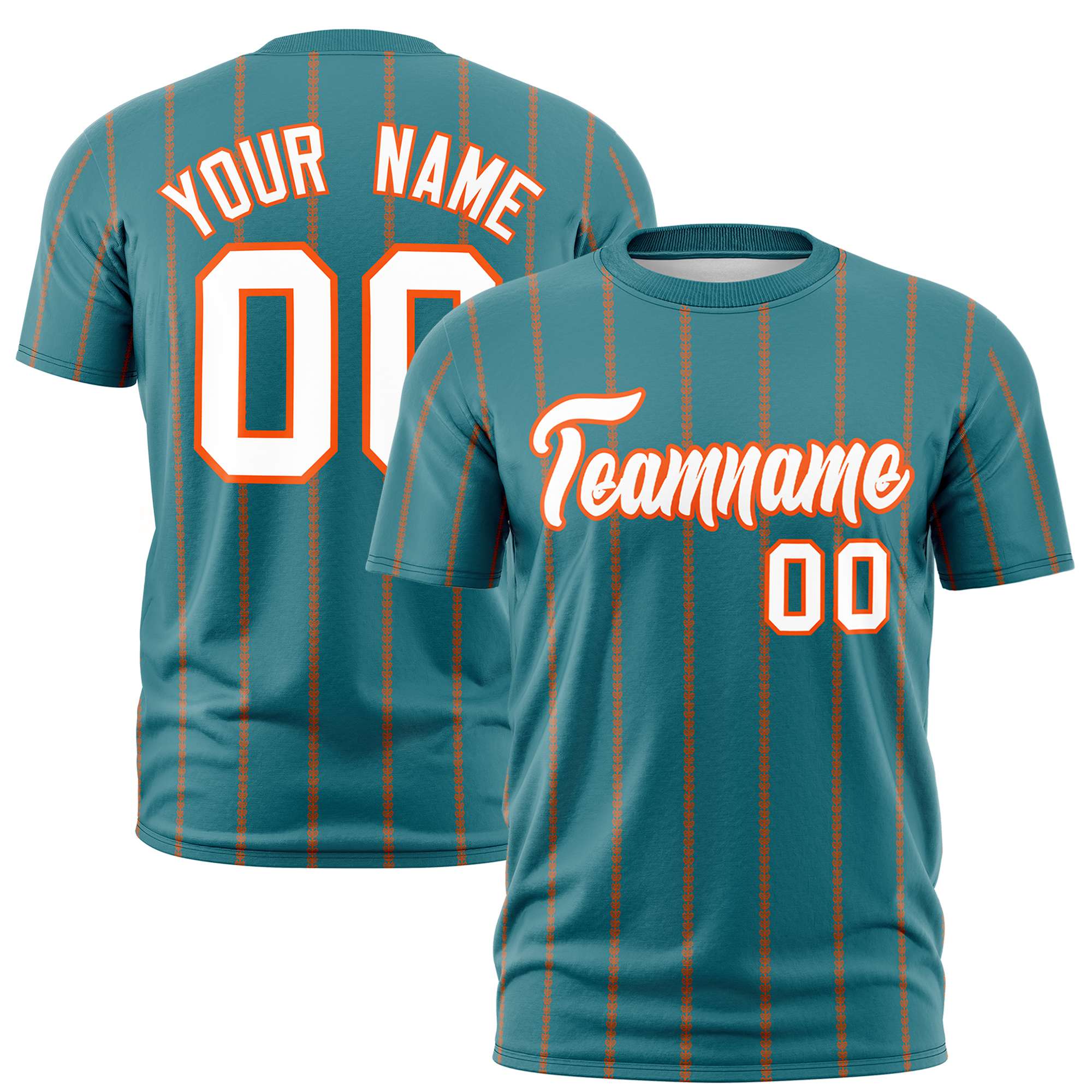 Custom Aqua Orange Personalized Vertical Stripe Pattern Performance T-Shirt