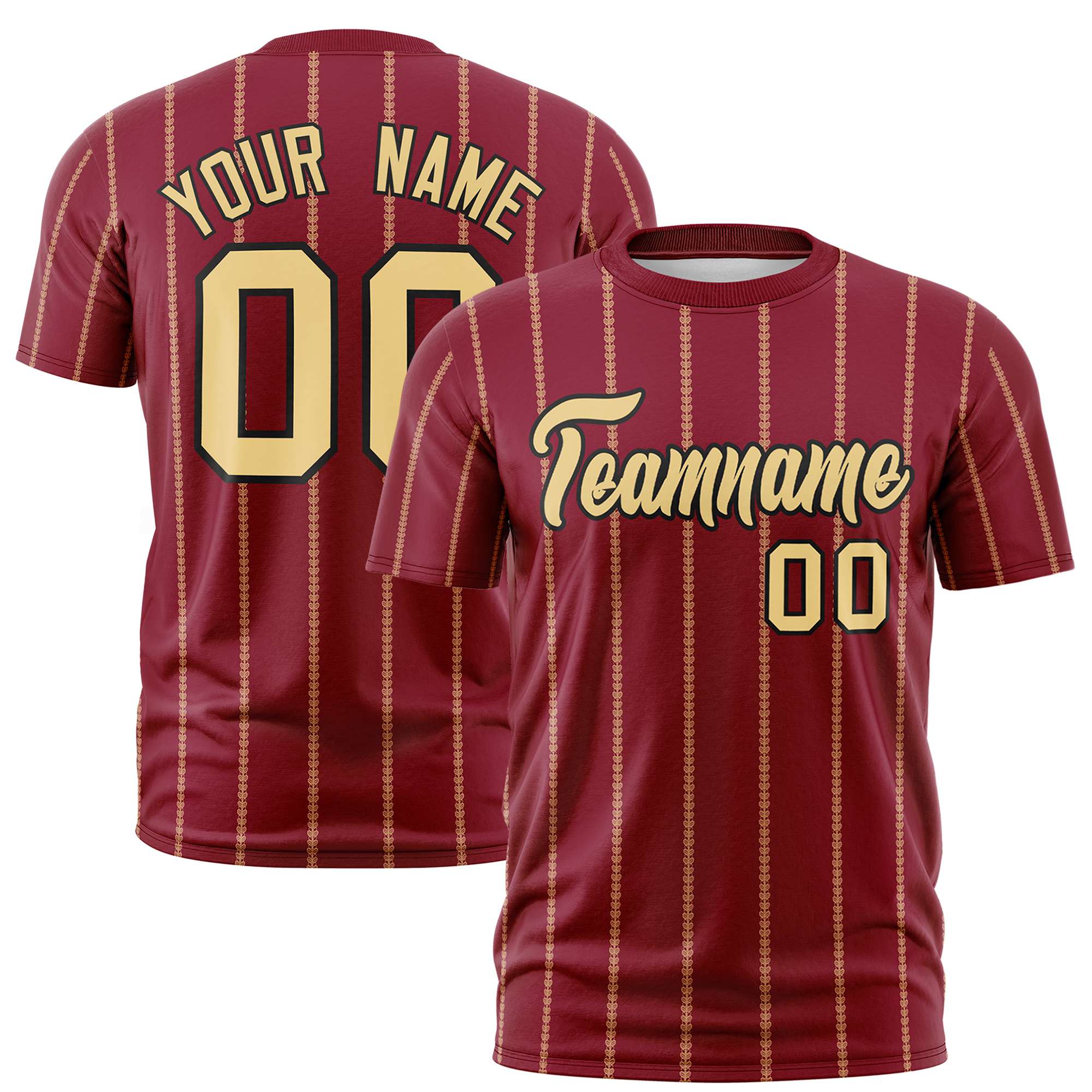 Custom Crimson Old Gold Personalized Vertical Stripe Pattern Performance T-Shirt