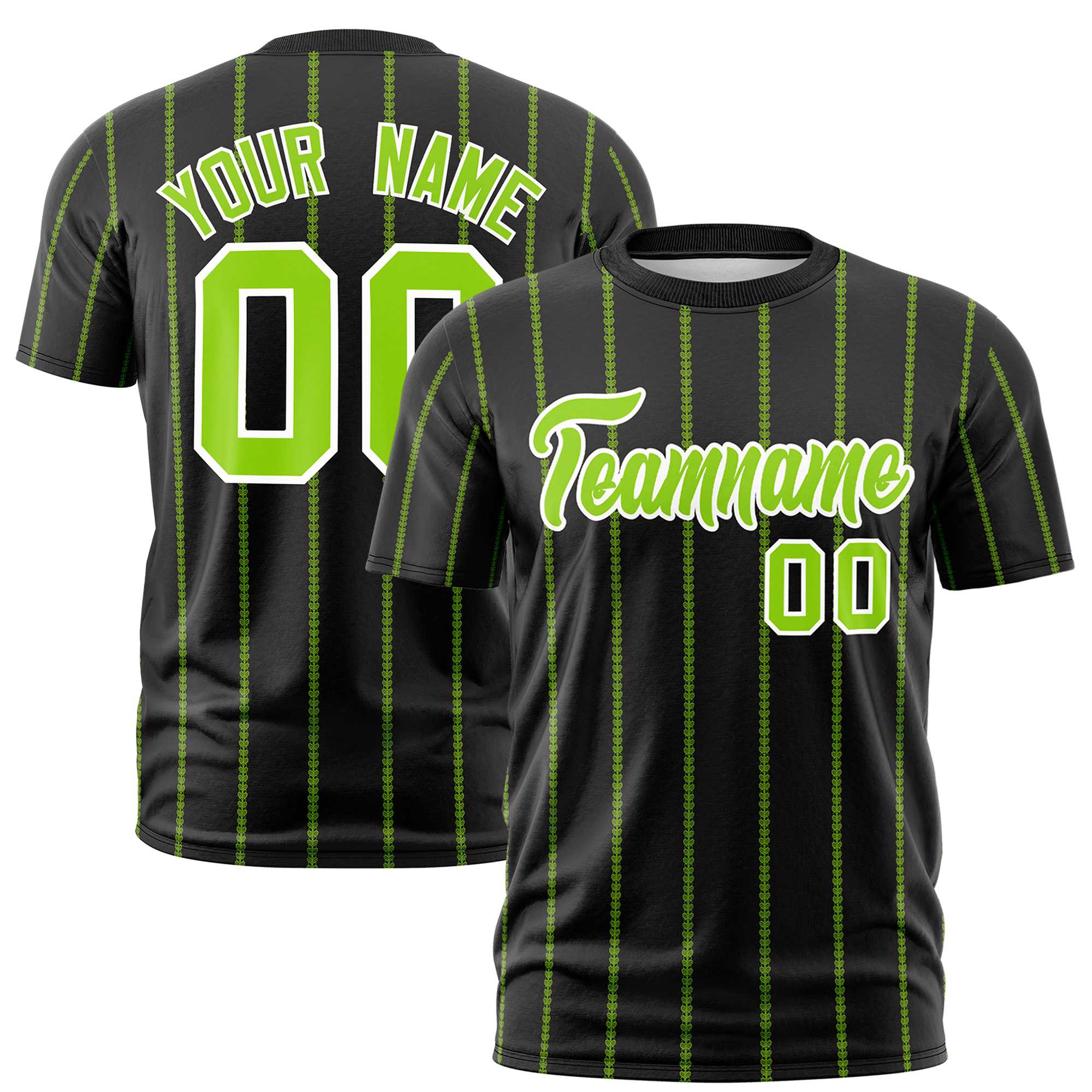 Custom Black Neon Green Personalized Vertical Stripe Pattern Performance T-Shirt