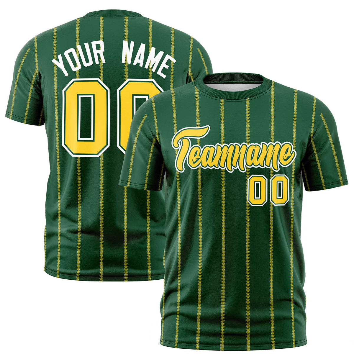 Custom Kelly Green Gold01 Personalized Vertical Stripe Pattern Performance T-Shirt