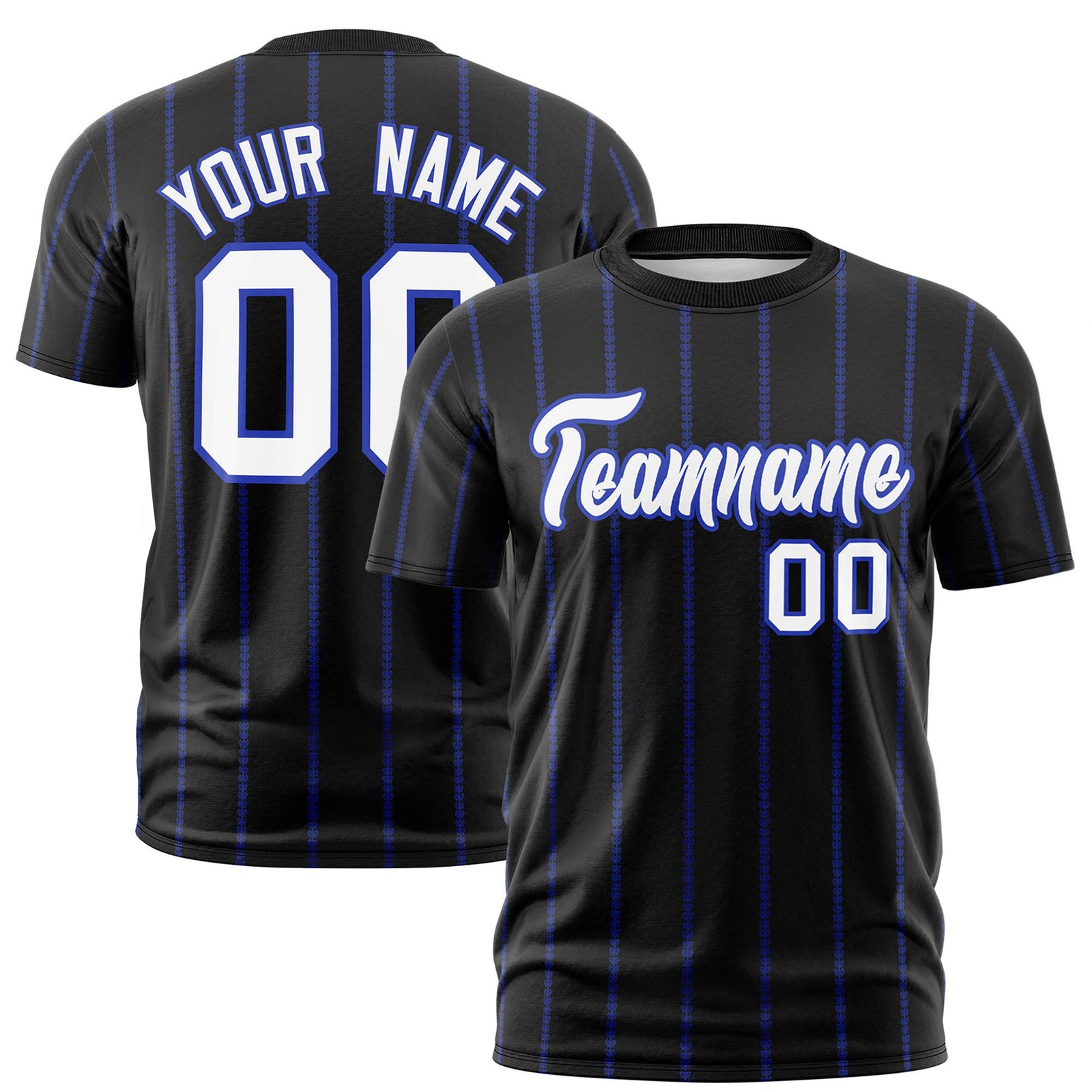 Custom Black Royal Blue Personalized Vertical Stripe Pattern Performance T-Shirt
