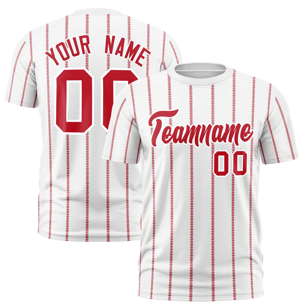 Custom White Red Personalized Vertical Stripe Pattern Performance T-Shirt