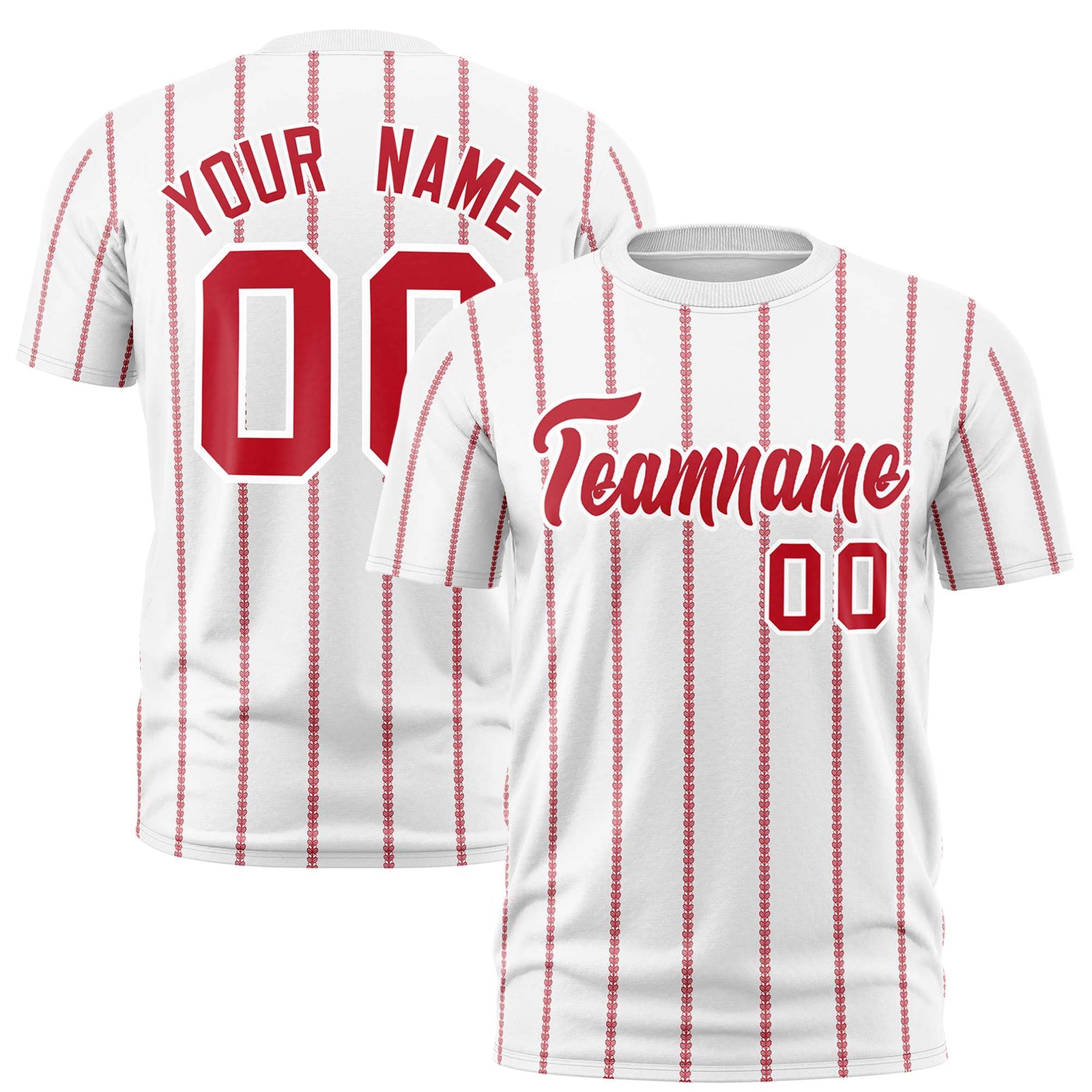 Custom White Red Personalized Vertical Stripe Pattern Performance T-Shirt