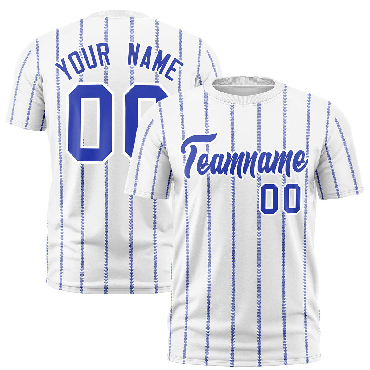 Custom White Royal Blue Personalized Vertical Stripe Pattern Performance T-Shirt