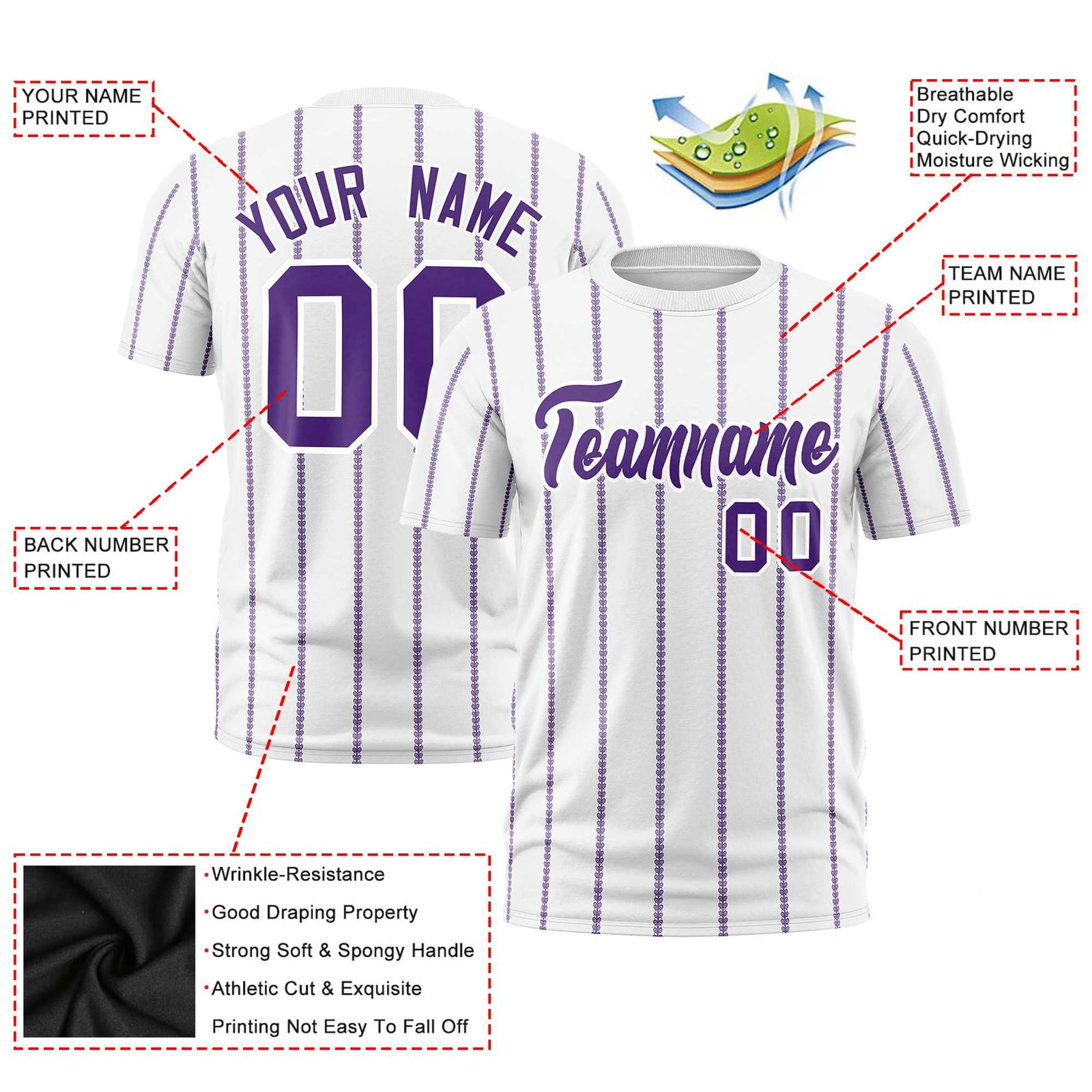Custom White Purple Personalized Vertical Stripe Pattern Performance T-Shirt