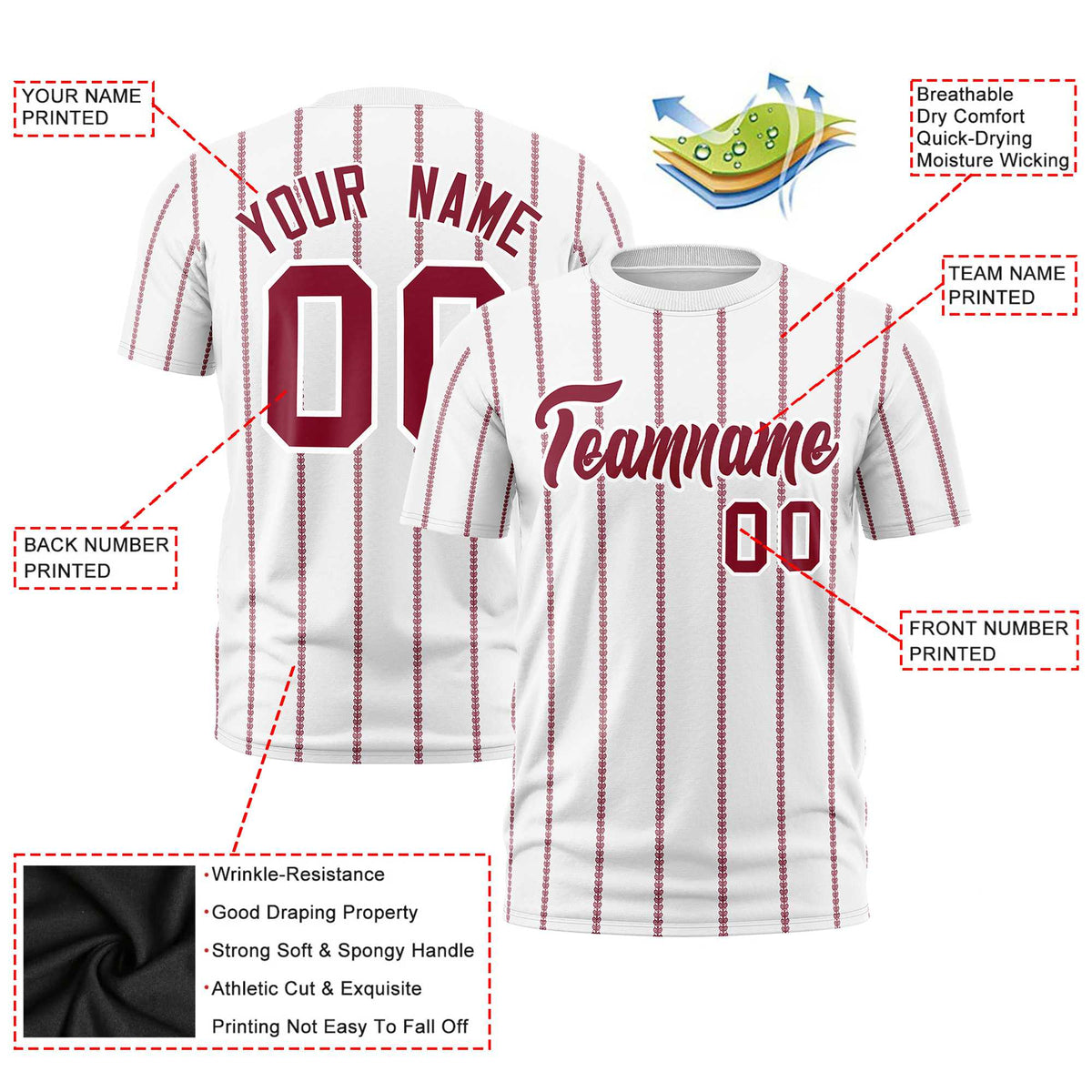 Custom White Red Personalized Vertical Stripe Pattern Performance T-Shirt