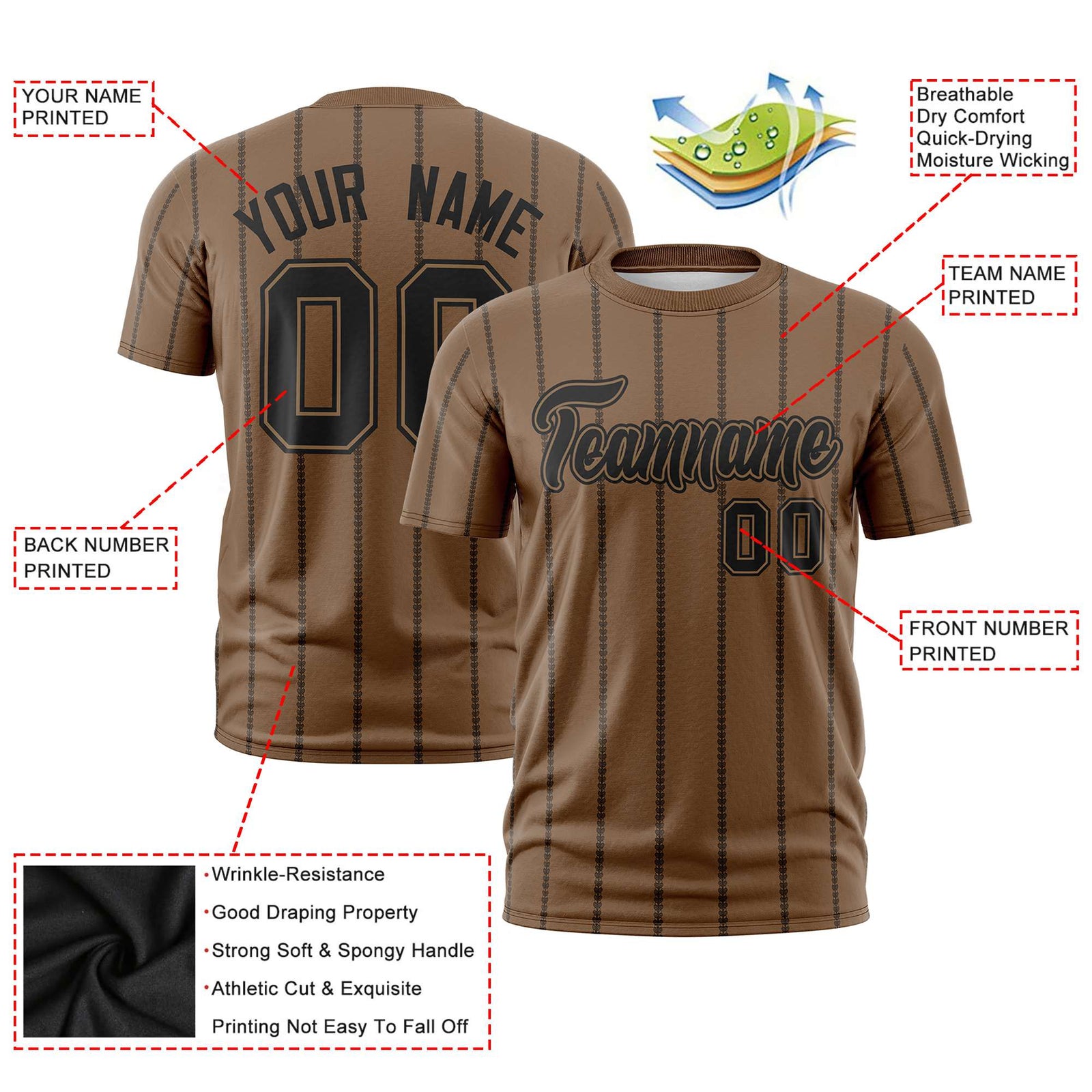Custom Brown Black Personalized Vertical Stripe Pattern Performance T-Shirt