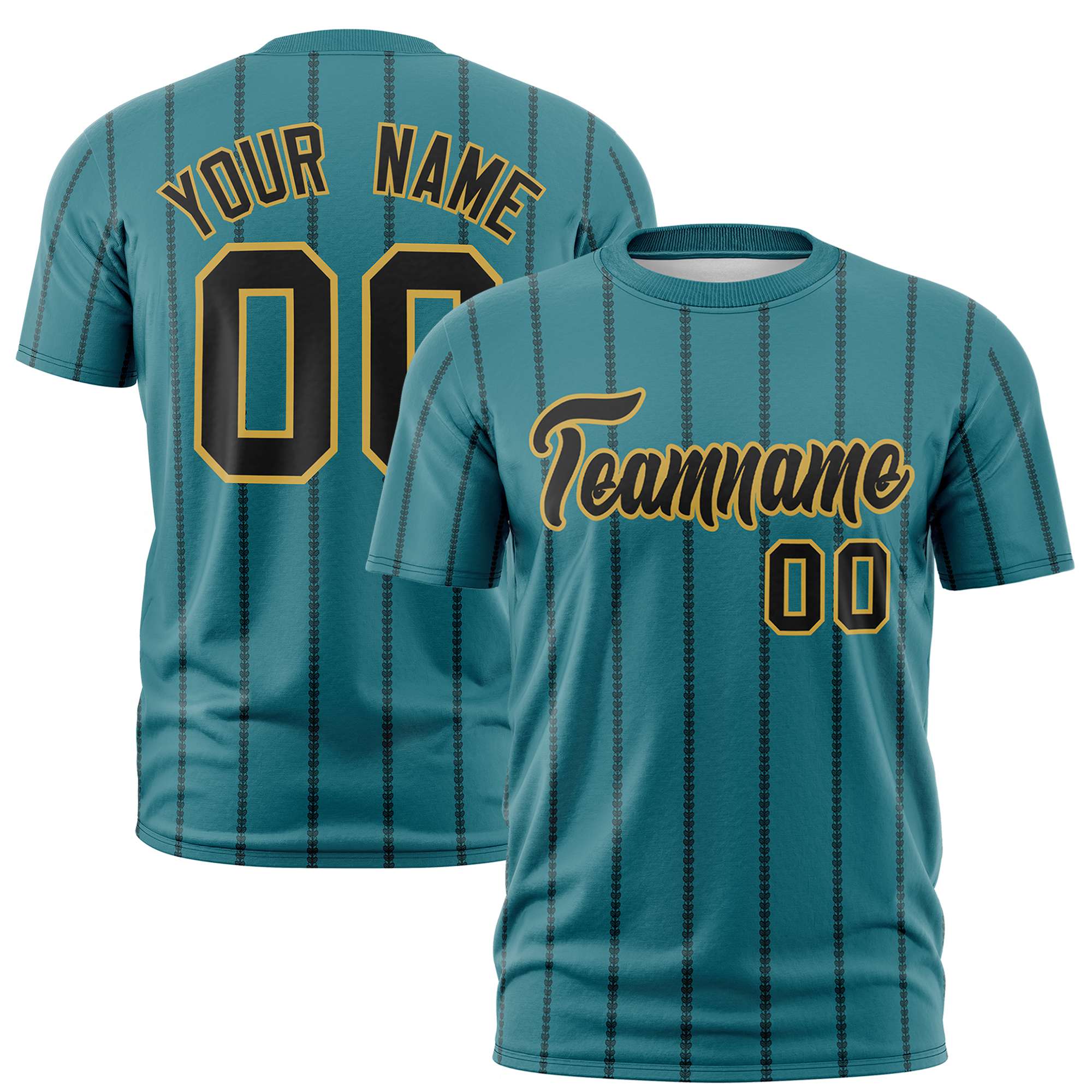 Custom Aqua Black Personalized Vertical Stripe Pattern Performance T-Shirt