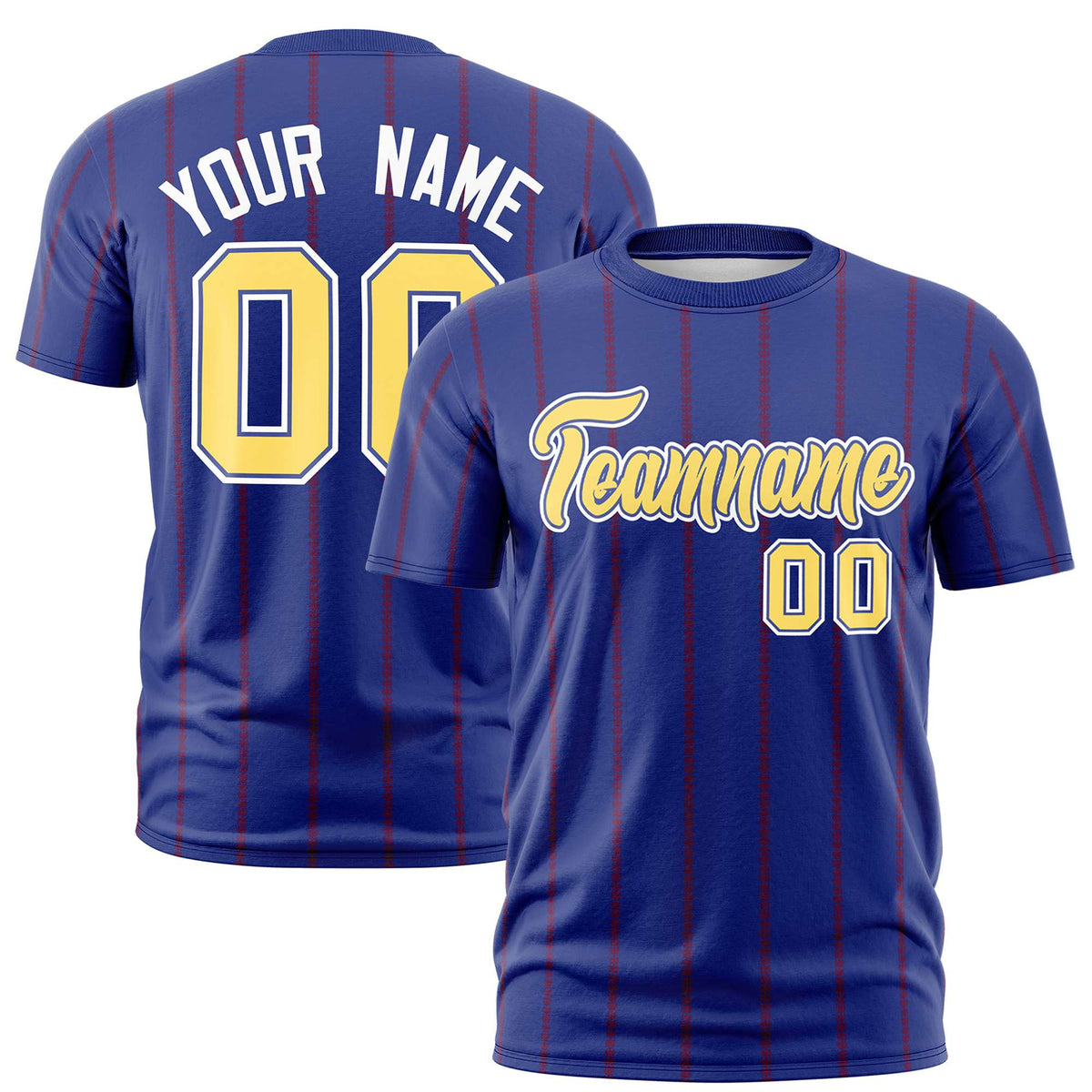 Custom Royal Blue Red Personalized Vertical Stripe Pattern Performance T-Shirt