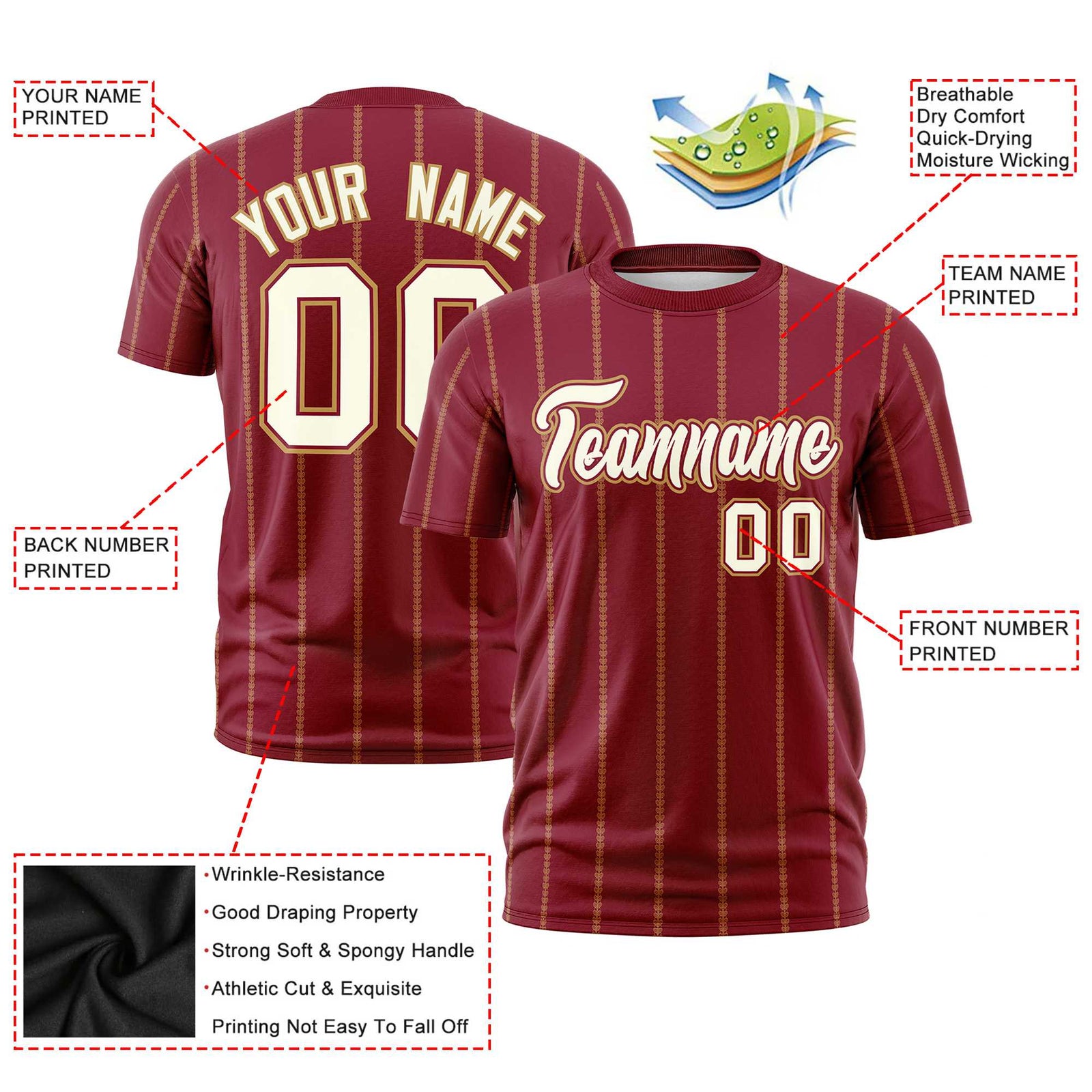Custom Crimson White Personalized Vertical Stripe Pattern Performance T-Shirt