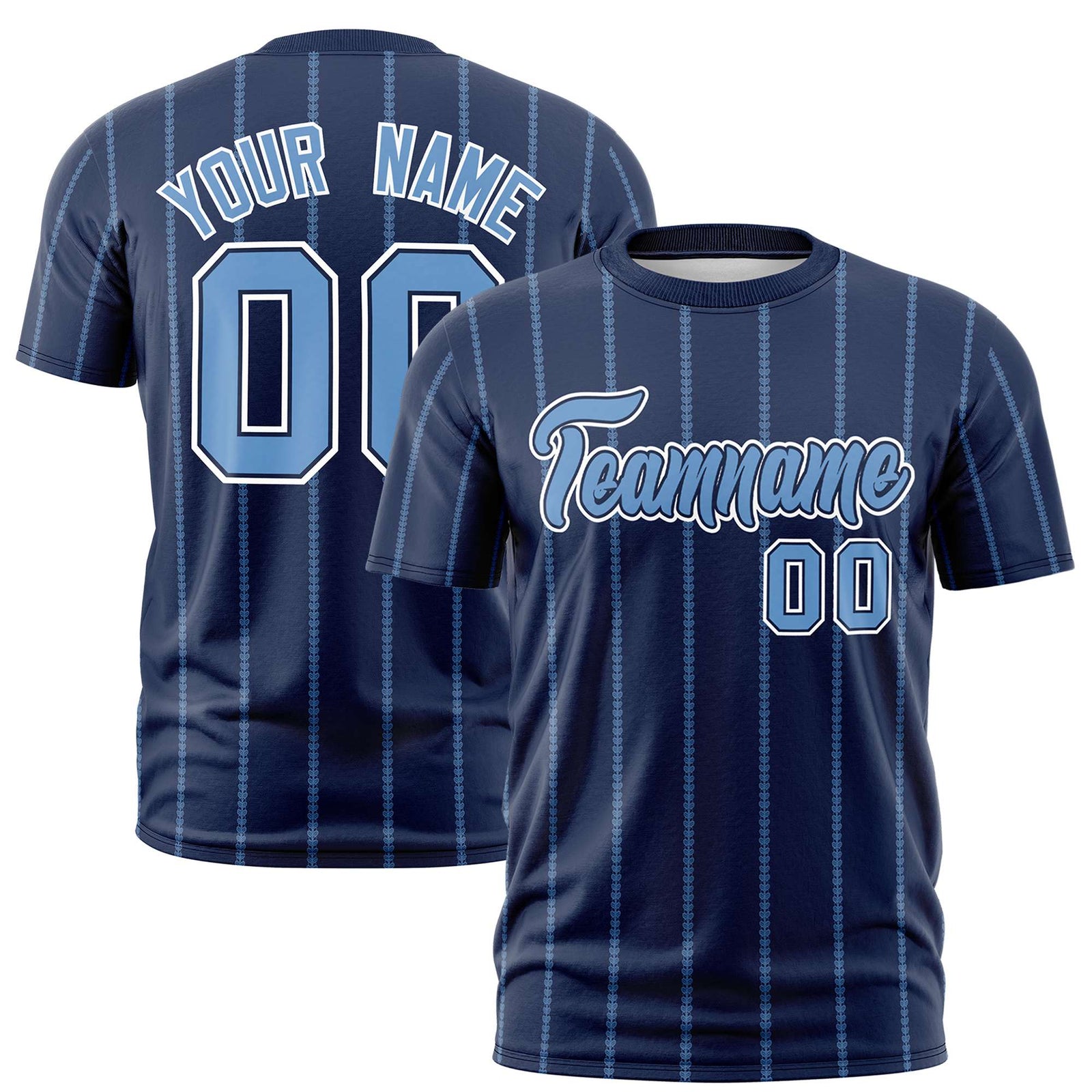 Custom Navy Powder Blue Personalized Vertical Stripe Pattern Performance T-Shirt