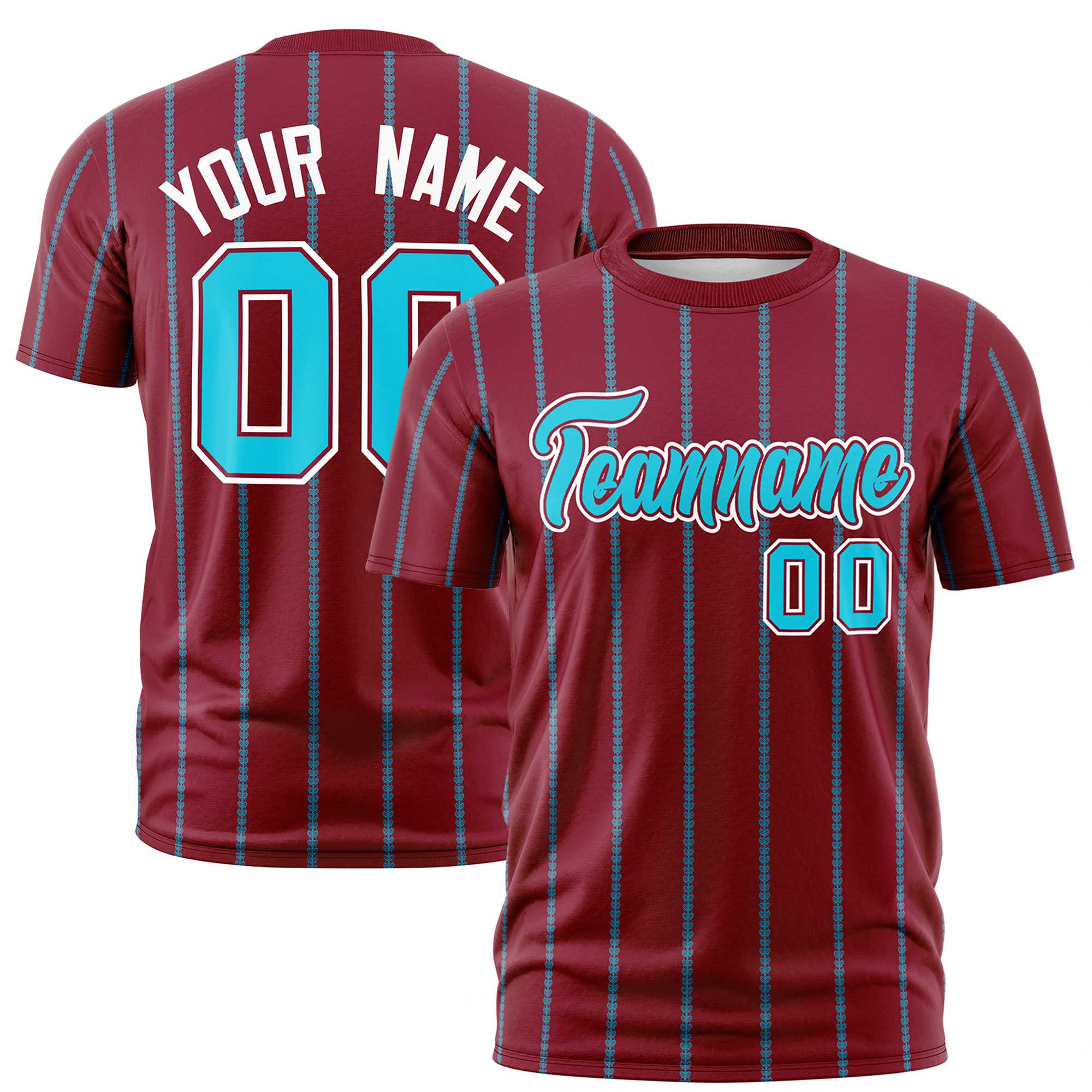 Custom Crimson Aqua Personalized Vertical Stripe Pattern Performance T-Shirt