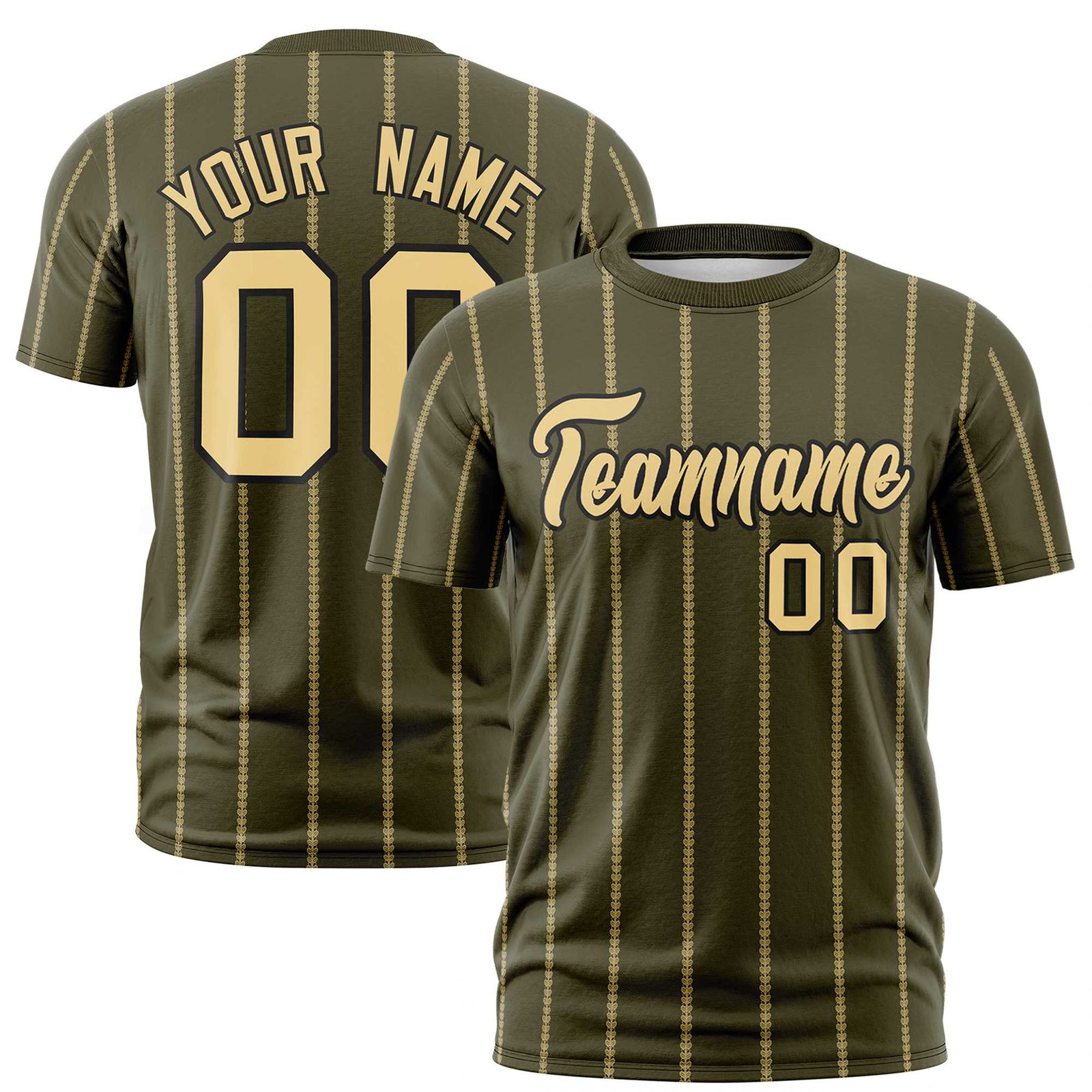 Custom Olive Old Gold Personalized Vertical Stripe Pattern Performance T-Shirt