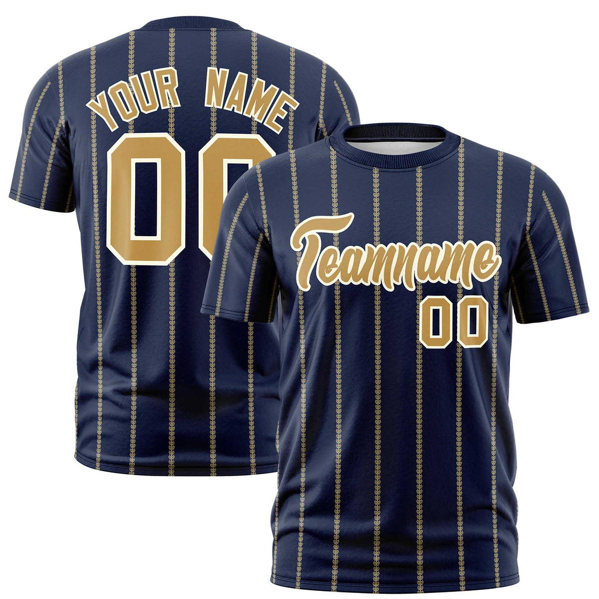 Custom Navy Old Gold Personalized Vertical Stripe Pattern Performance T-Shirt