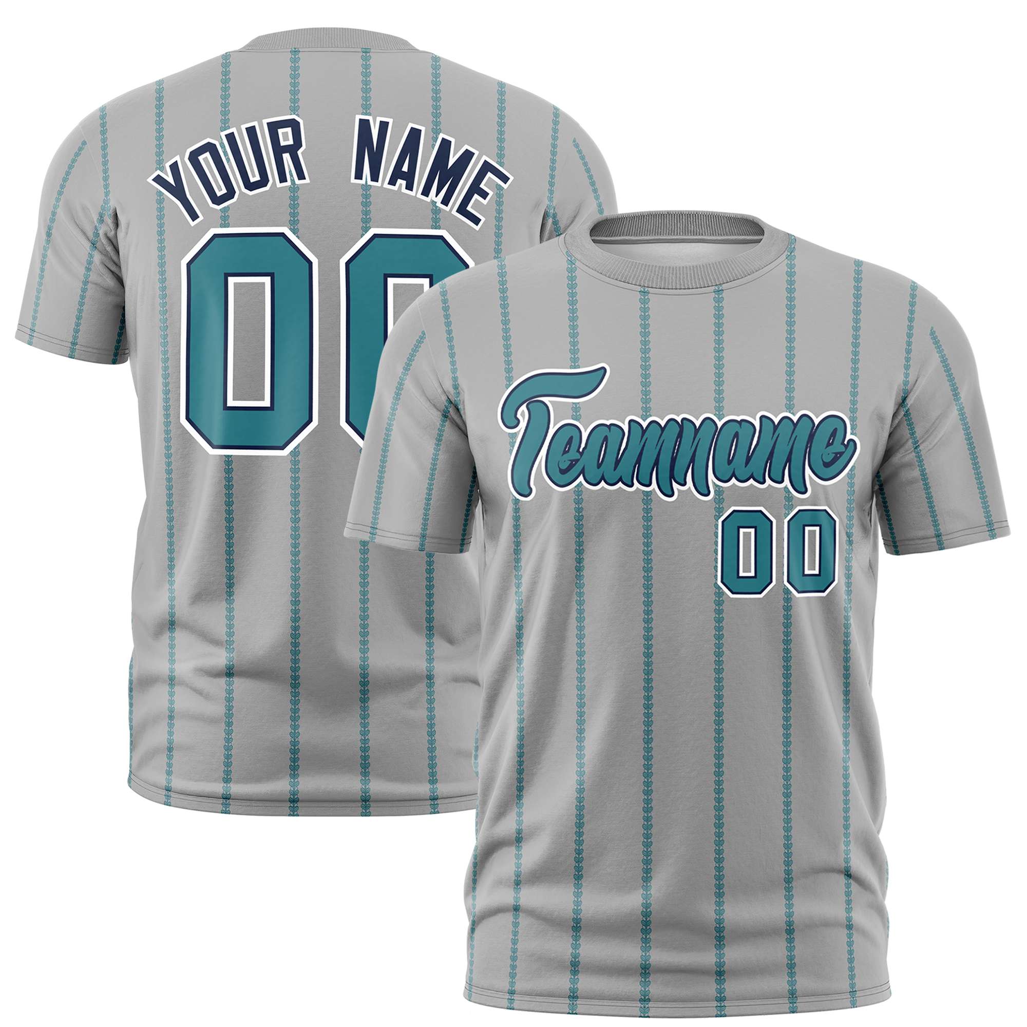 Custom Gray Aqua Personalized Vertical Stripe Pattern Performance T-Shirt