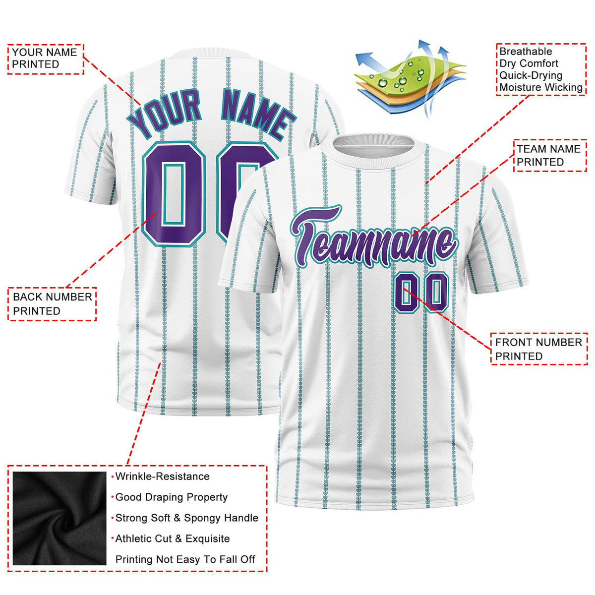 Custom White Purple Personalized Vertical Stripe Pattern Performance T-Shirt
