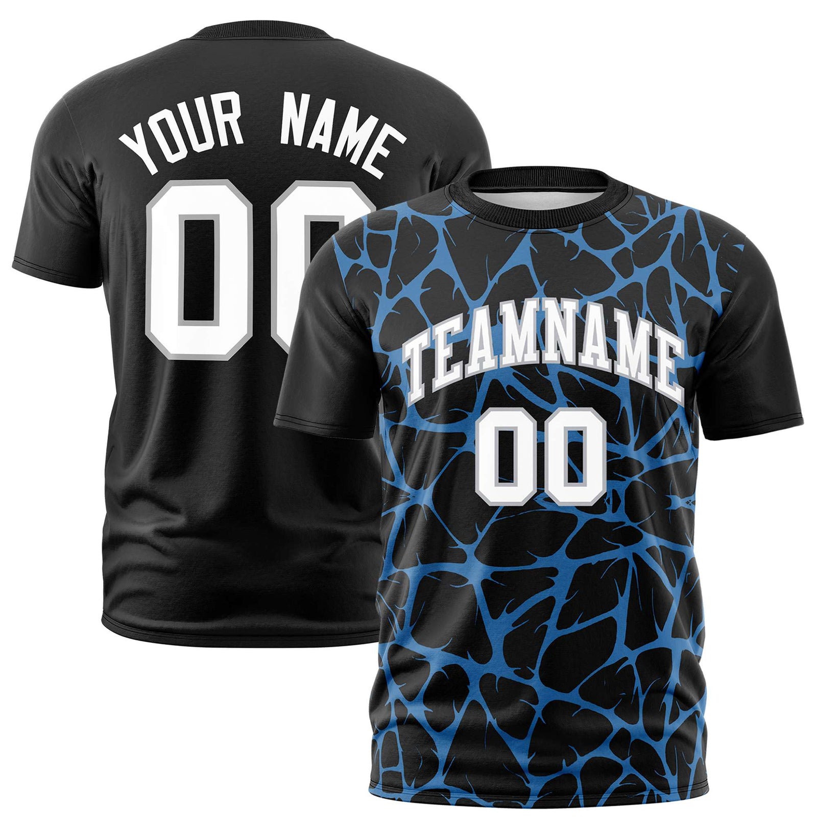 Custom Black Powder Blue 3D Pattern Design Abstract Network Performance T-Shirt