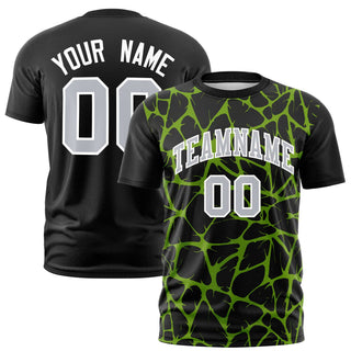 Custom Black Neon Green 3D Pattern Design Abstract Network Performance T-Shirt - Style 1