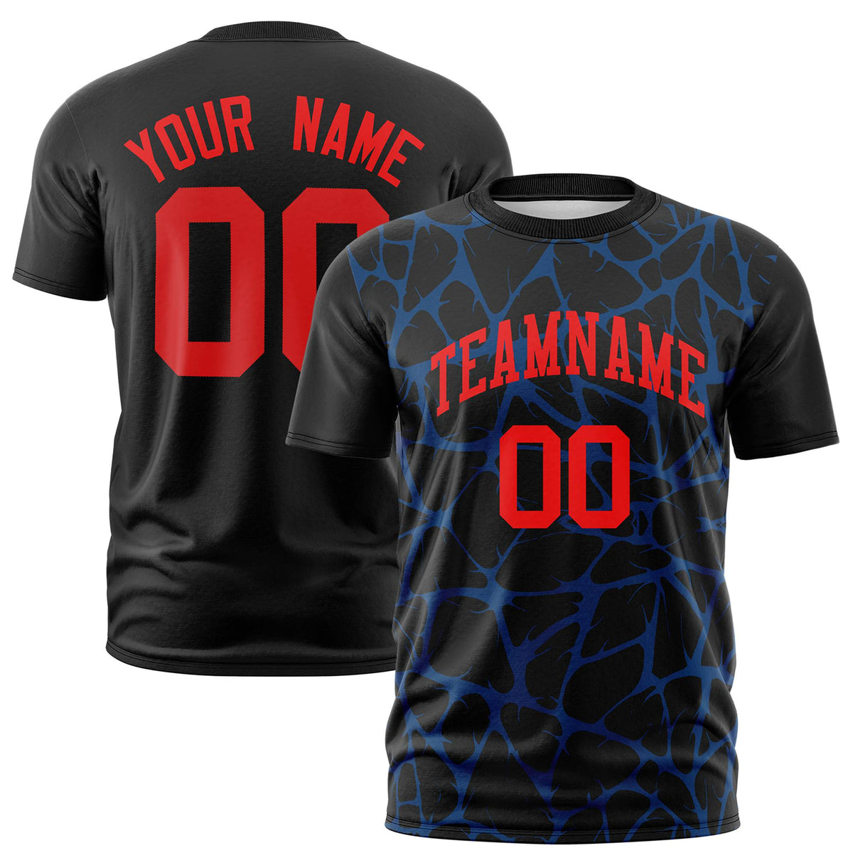 Custom Black Royal Blue 3D Pattern Design Abstract Network Performance T-Shirt