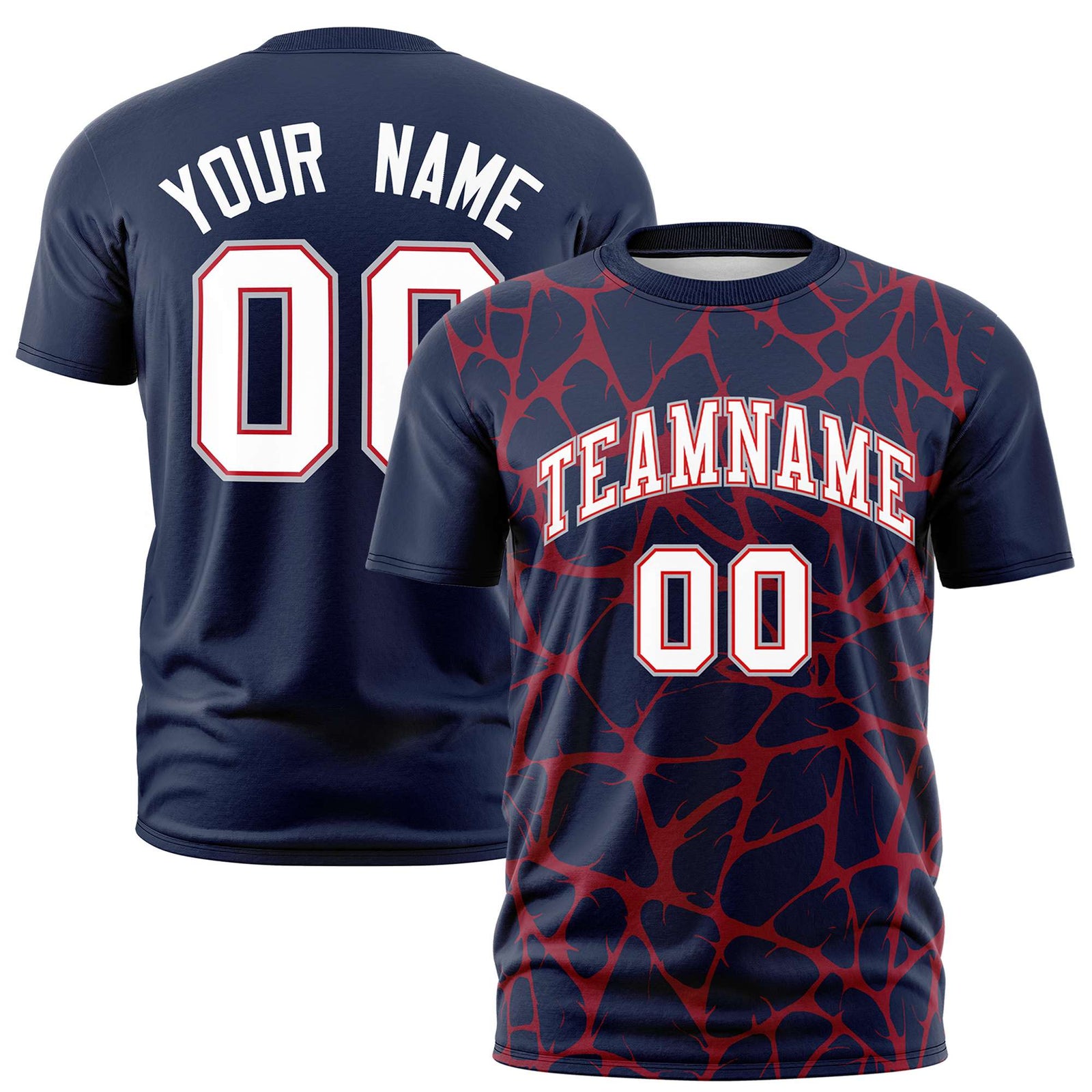 Custom Navy Red 3D Pattern Design Abstract Network Performance T-Shirt