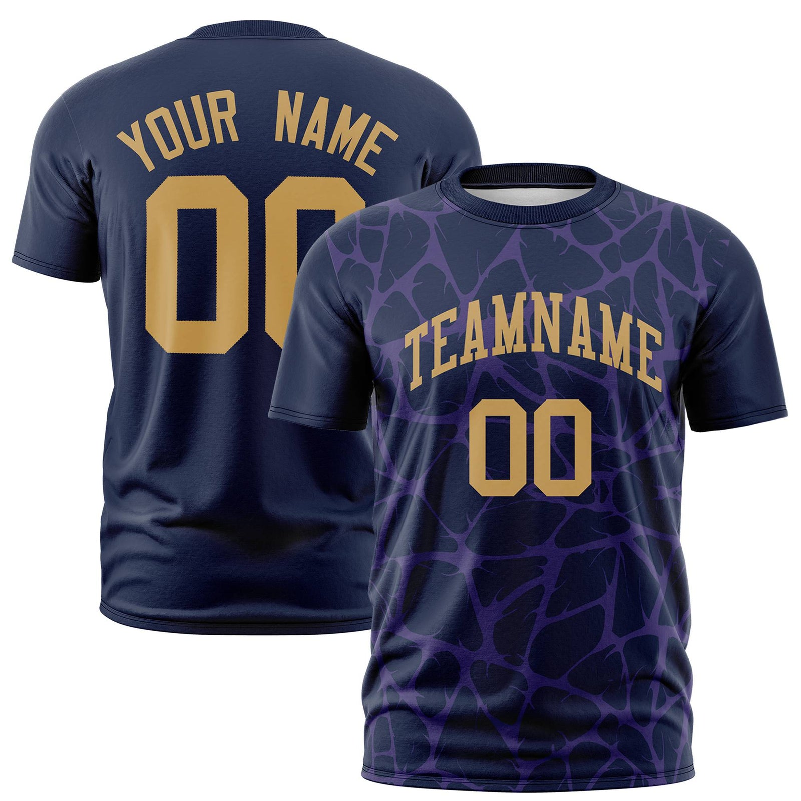 Custom Navy Purple 3D Pattern Design Abstract Network Performance T-Shirt