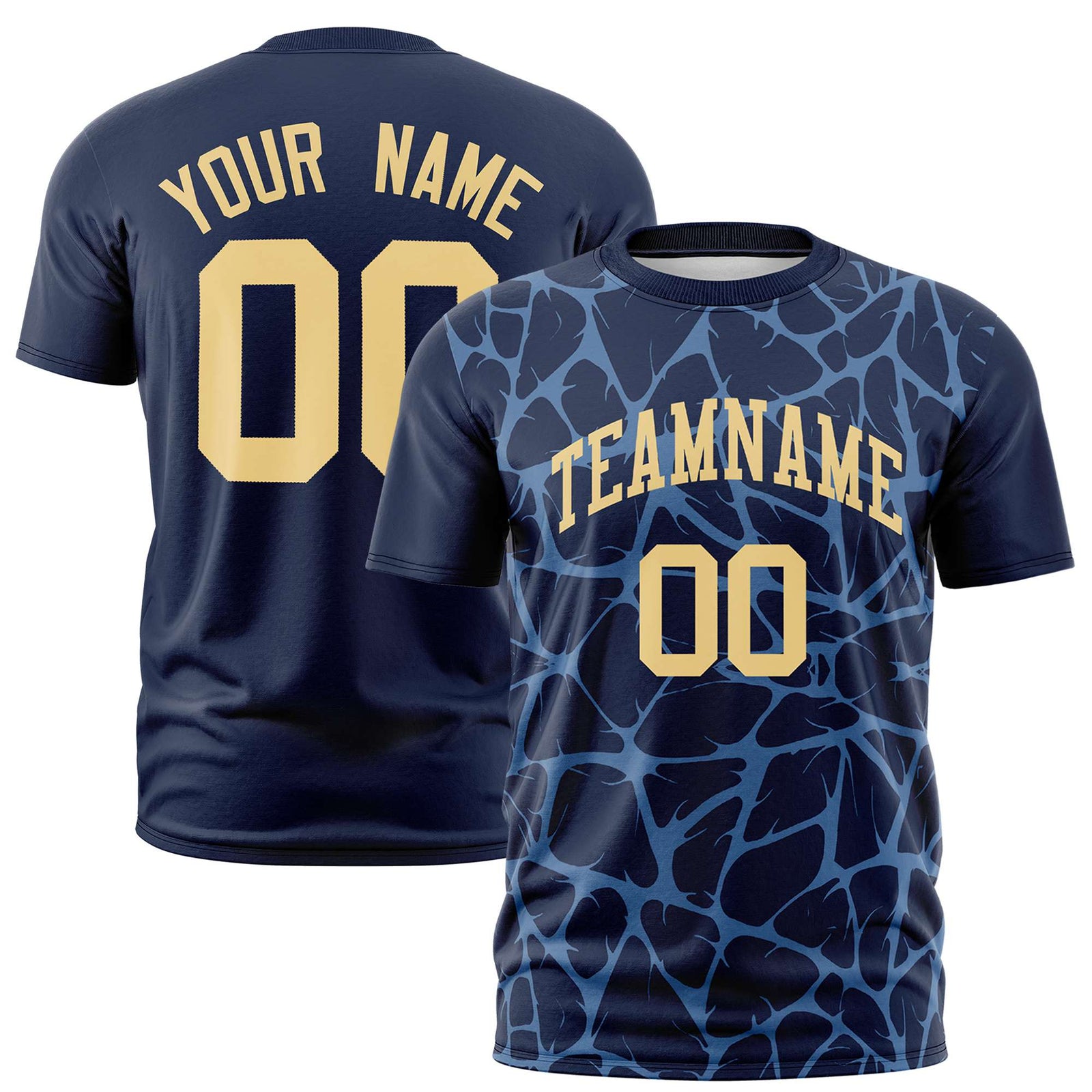 Custom Navy Powder Blue 3D Pattern Design Abstract Network Performance T-Shirt