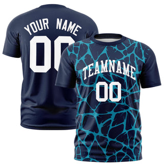 Camiseta deportiva personalizada con diseño de red abstracta en azul marino y cielo 3D - Estilo 1