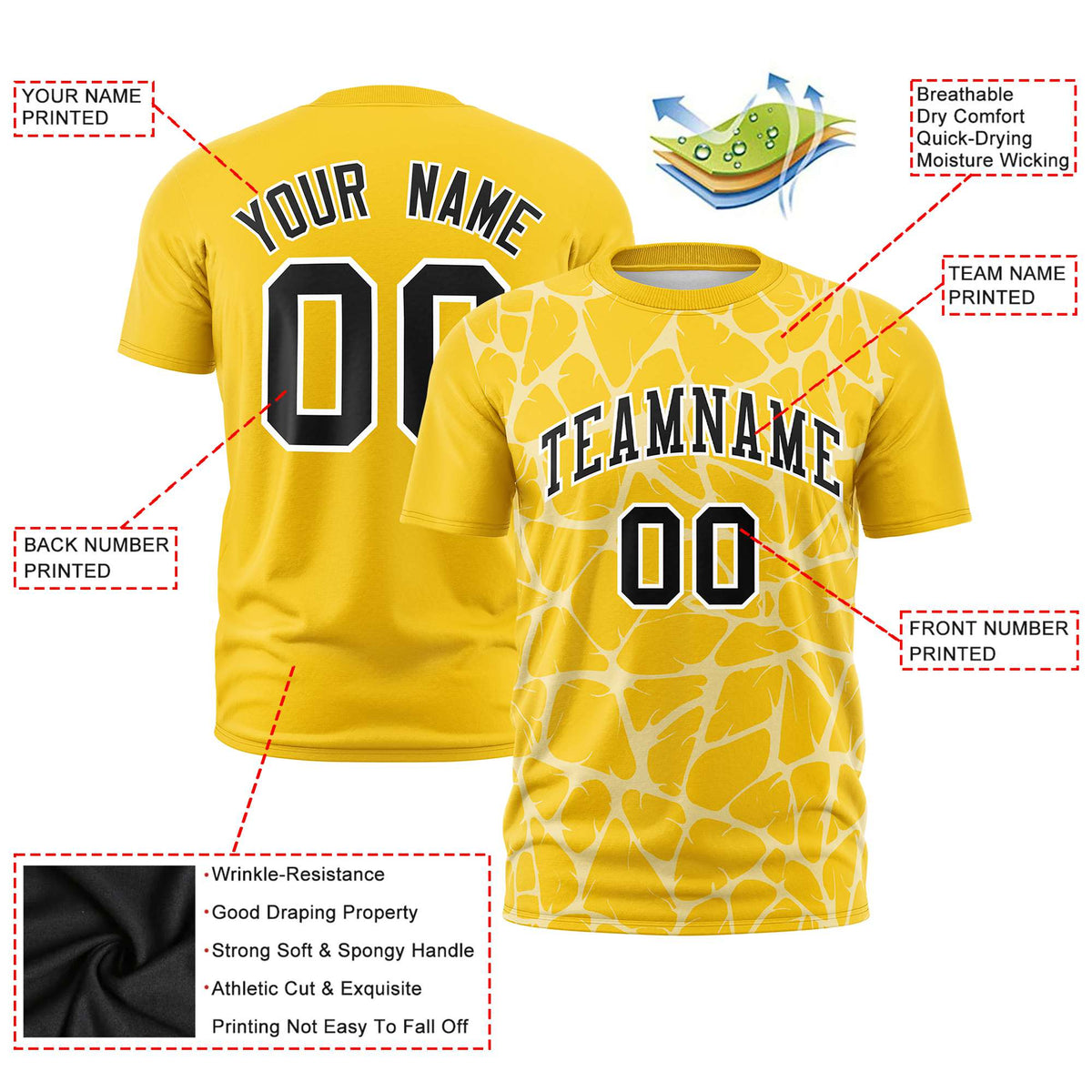 Custom Gold-01 White 3D Pattern Design Abstract Network Performance T-Shirt