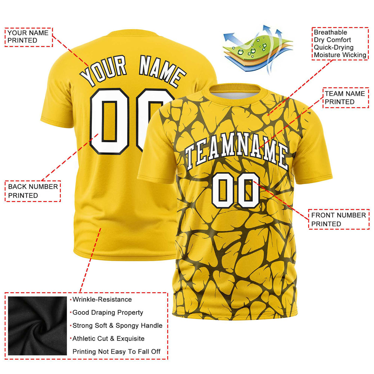 Custom Gold-01 Black 3D Pattern Design Abstract Network Performance T-Shirt