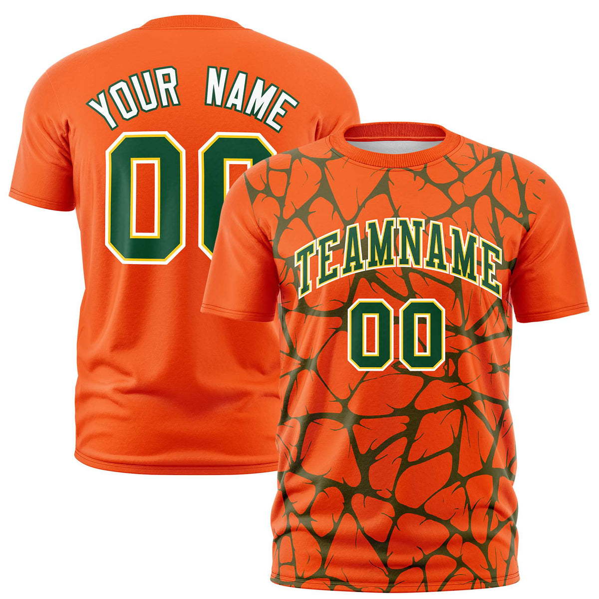 Custom Orange Green 3D Pattern Design Abstract Network Performance T-Shirt