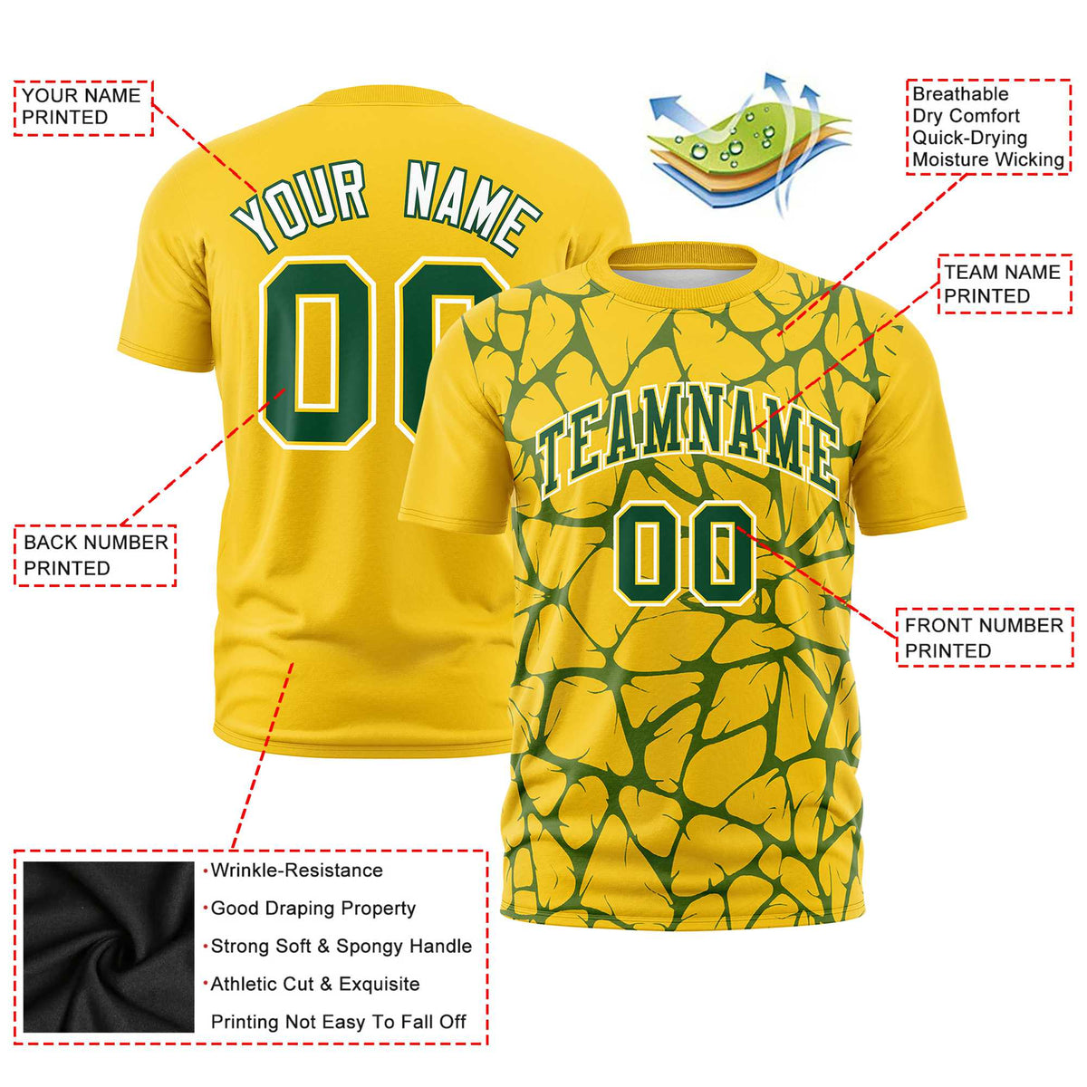 Custom Gold-01 Green 3D Pattern Design Abstract Network Performance T-Shirt