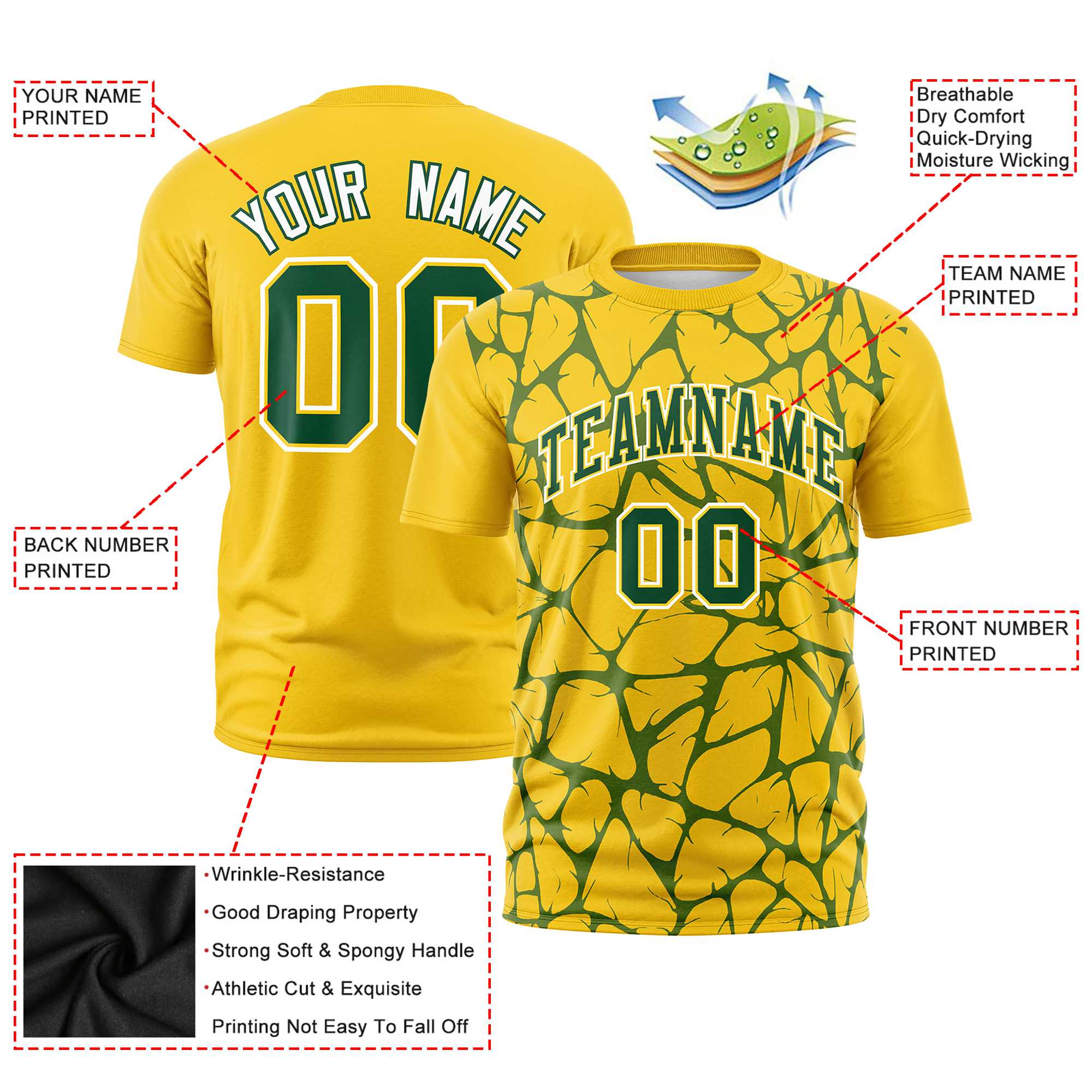 Custom Gold-01 Green 3D Pattern Design Abstract Network Performance T-Shirt