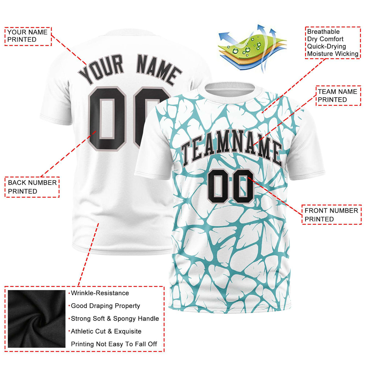 Custom White Aqua 3D Pattern Design Abstract Network Performance T-Shirt