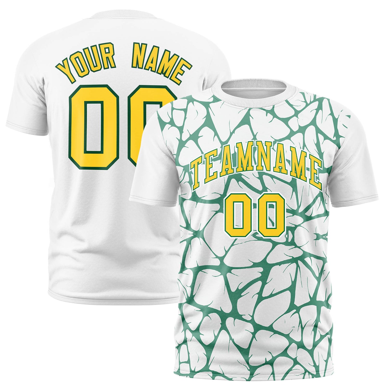 Custom White Kelly Green 3D Pattern Design Abstract Network Performance T-Shirt