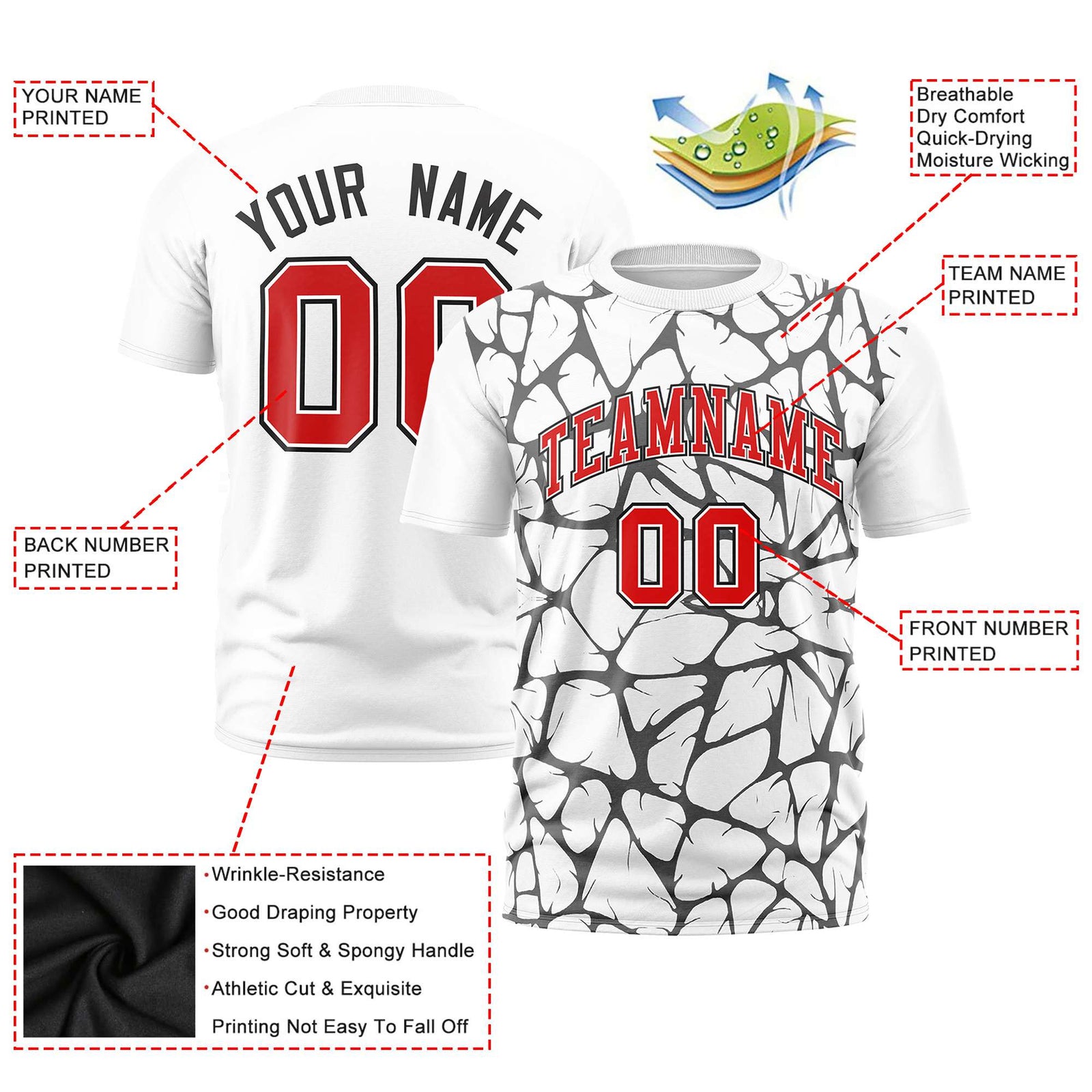 Custom White Black 3D Pattern Design Abstract Network Performance T-Shirt