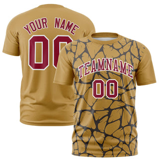 Camiseta deportiva personalizada con diseño 3D de red abstracta en dorado antiguo y azul marino - Estilo 1