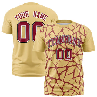 Camiseta de rendimiento personalizada con diseño de patrón 3D abstracto en color caqui y carmesí - Estilo 1