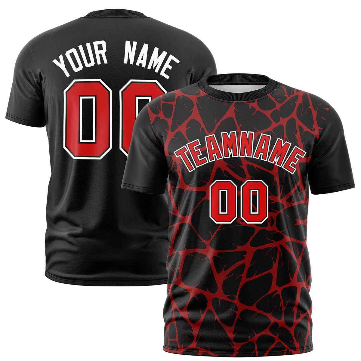 Custom Black Red 3D Pattern Design Abstract Network Performance T-Shirt