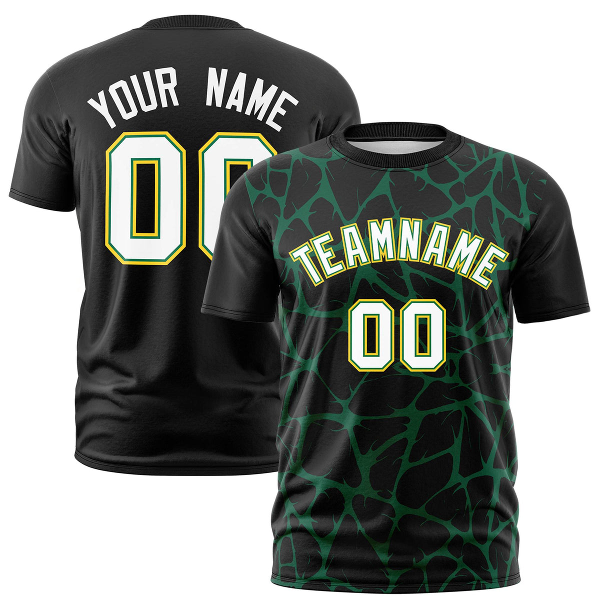 Custom Black Kelly Green 3D Pattern Design Abstract Network Performance T-Shirt