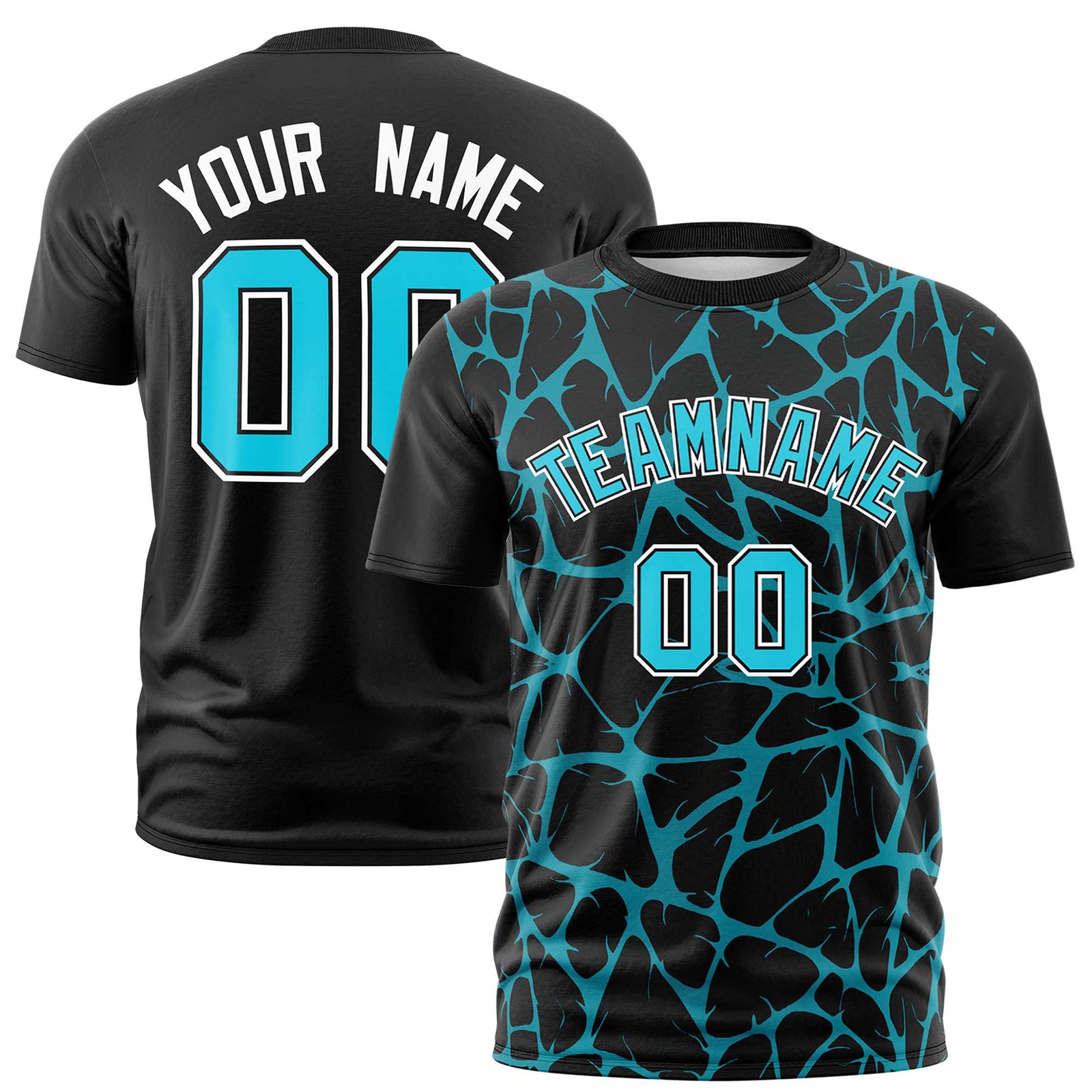 Custom Black Sky Blue 3D Pattern Design Abstract Network Performance T-Shirt