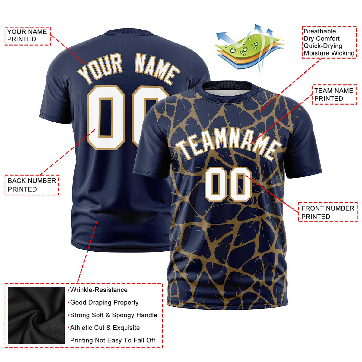 Custom Navy Old Gold 3D Pattern Design Abstract Network Performance T-Shirt