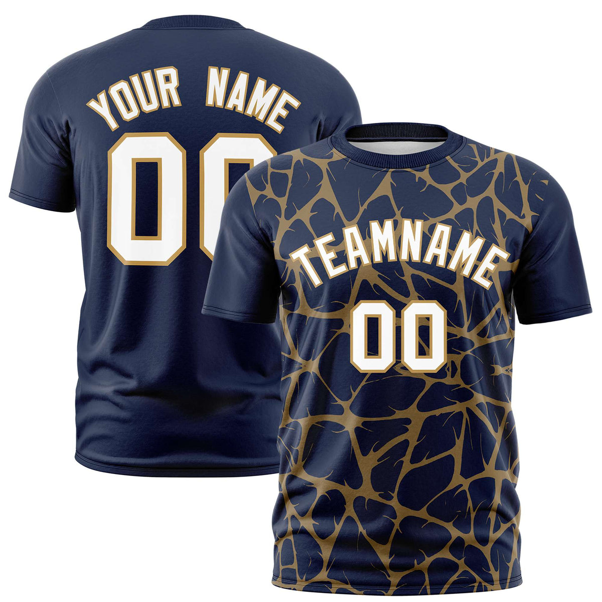 Custom Navy Old Gold 3D Pattern Design Abstract Network Performance T-Shirt